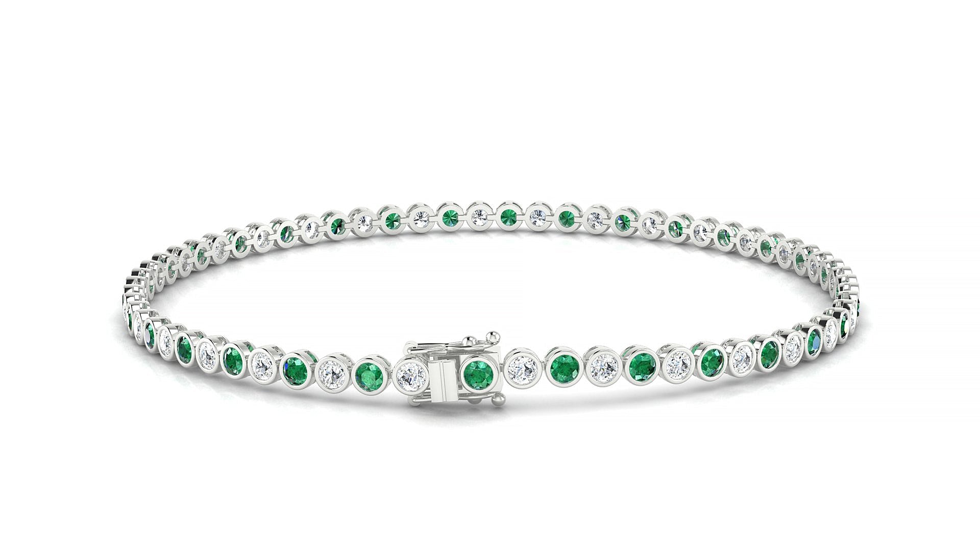 Avila 1-1 | 18k White Gold 2 mm Round Natural Emerald & Diamond Tennis Bracelet