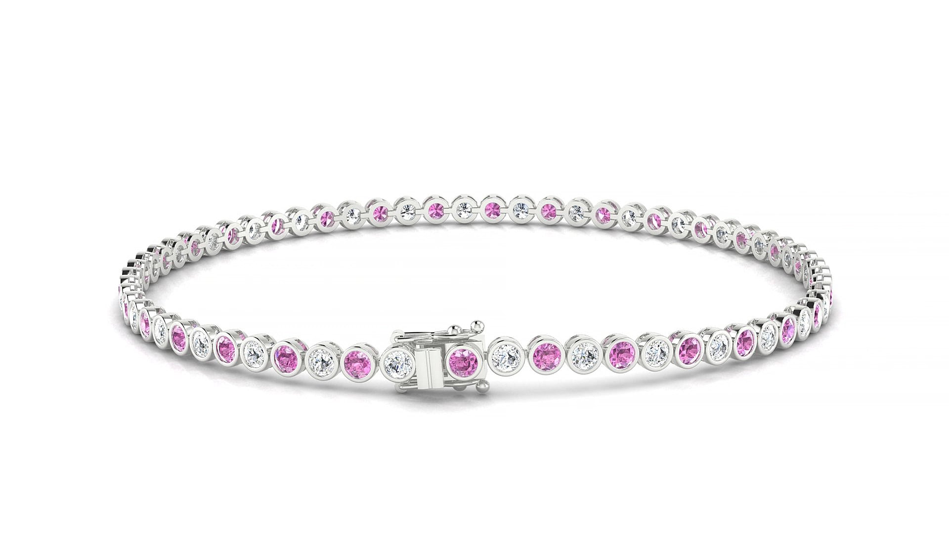 Avila 1-1 | 18k White Gold 2 mm Round Natural Pink Sapphire & Diamond 15 cm Tennis Bracelet