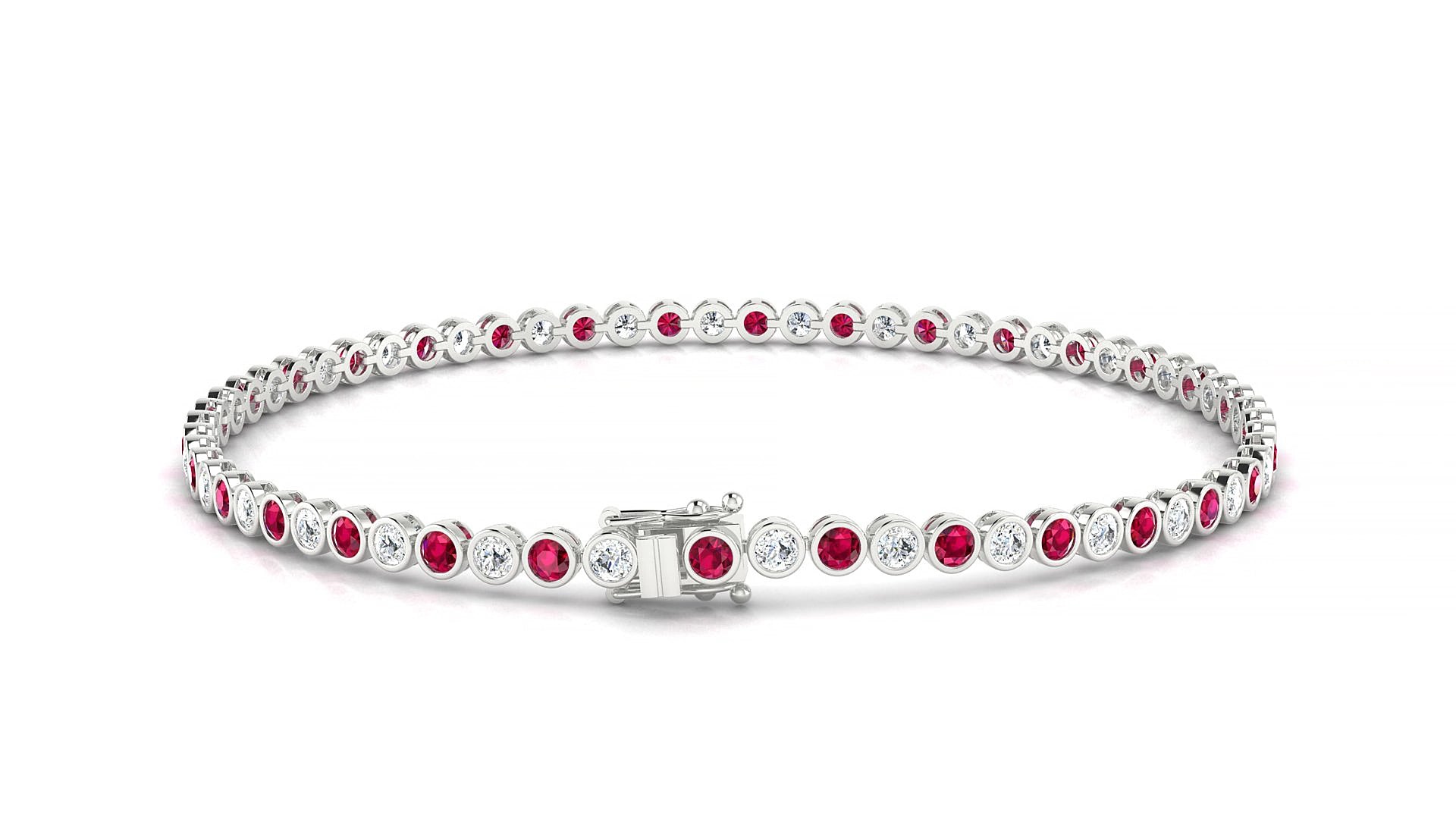 Avila 1-1 | 18k White Gold 2 mm Round Natural Ruby & Diamond 15 cm Tennis Bracelet