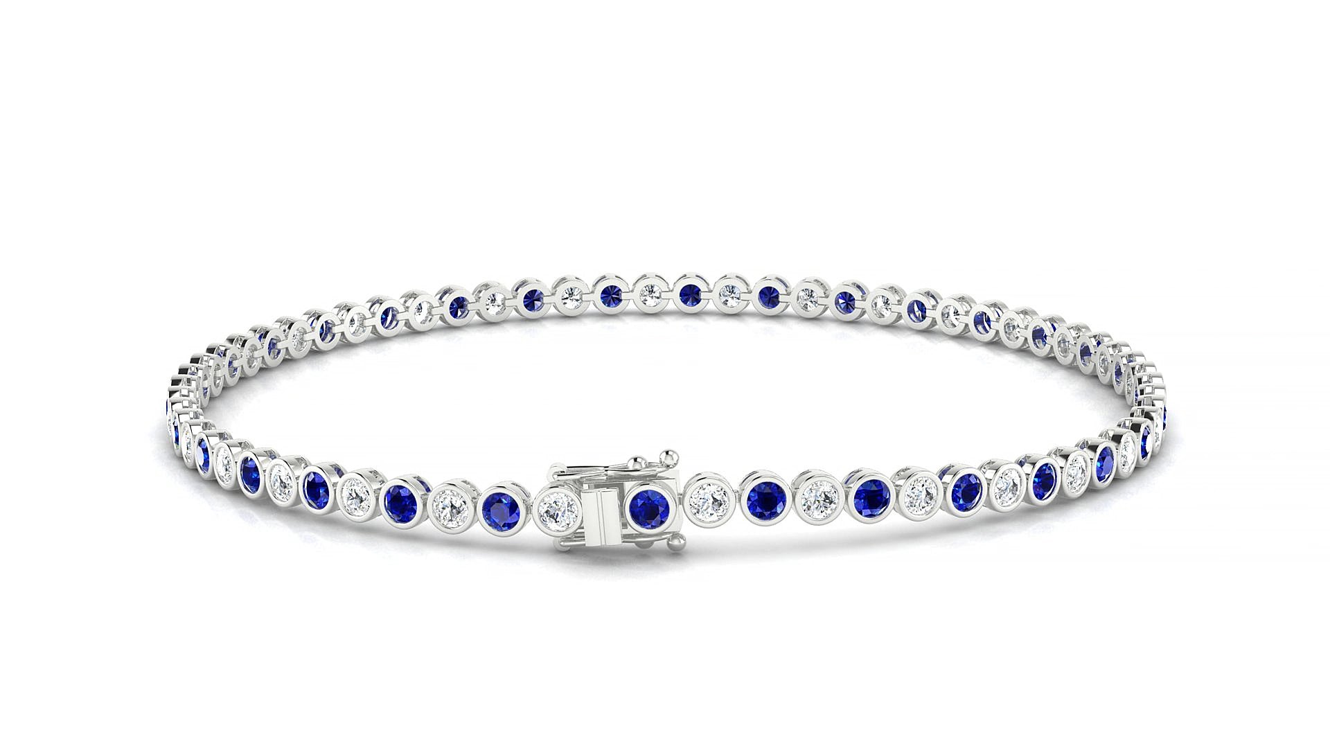 Avila 1-1 | 18k White Gold 2 mm Round Natural Sapphire & Diamond 15 cm Tennis Bracelet