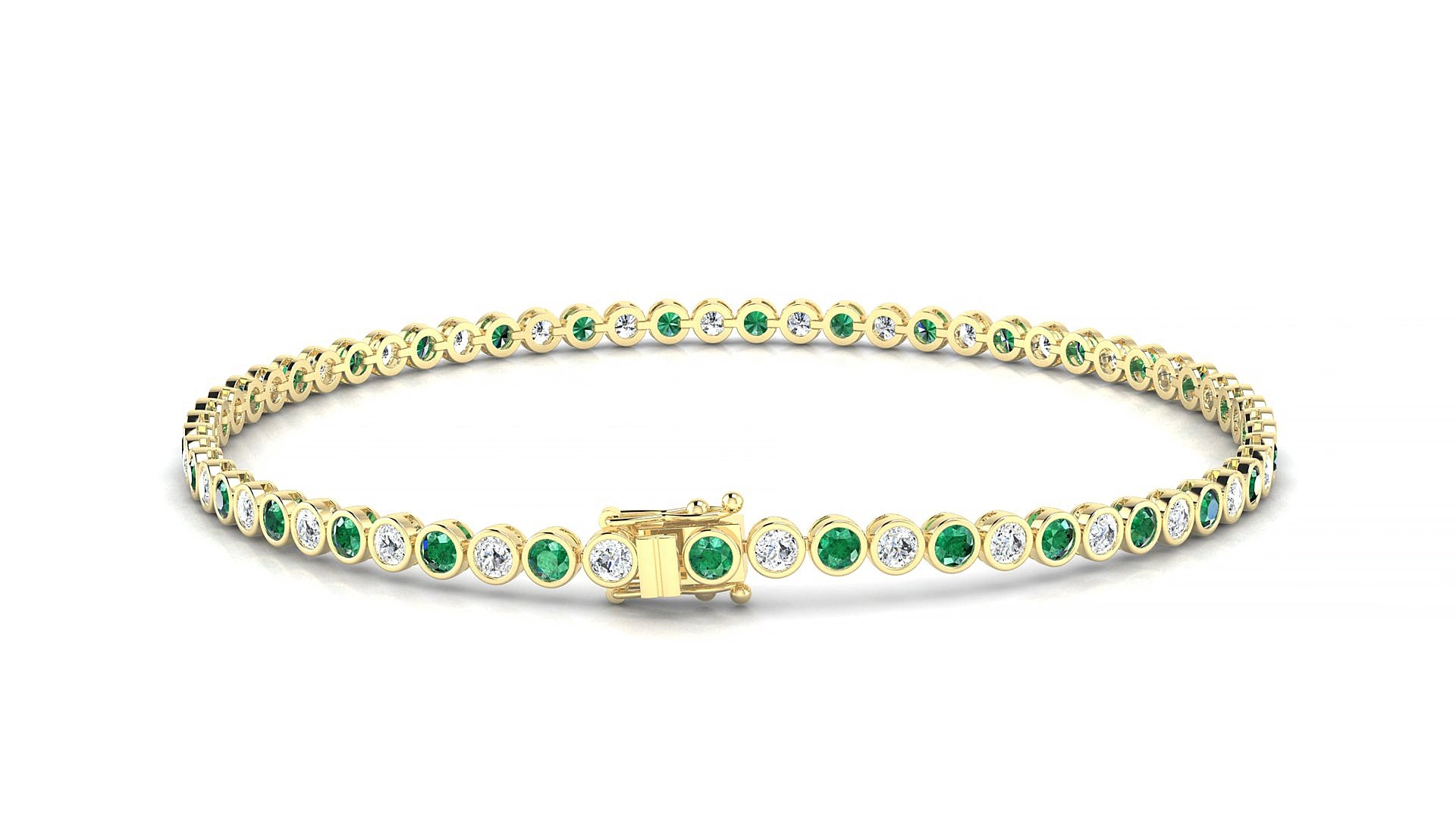 Avila 1-1 | 18k Yellow Gold 2 mm Round Natural Emerald & Diamond 16 cm Tennis Bracelet