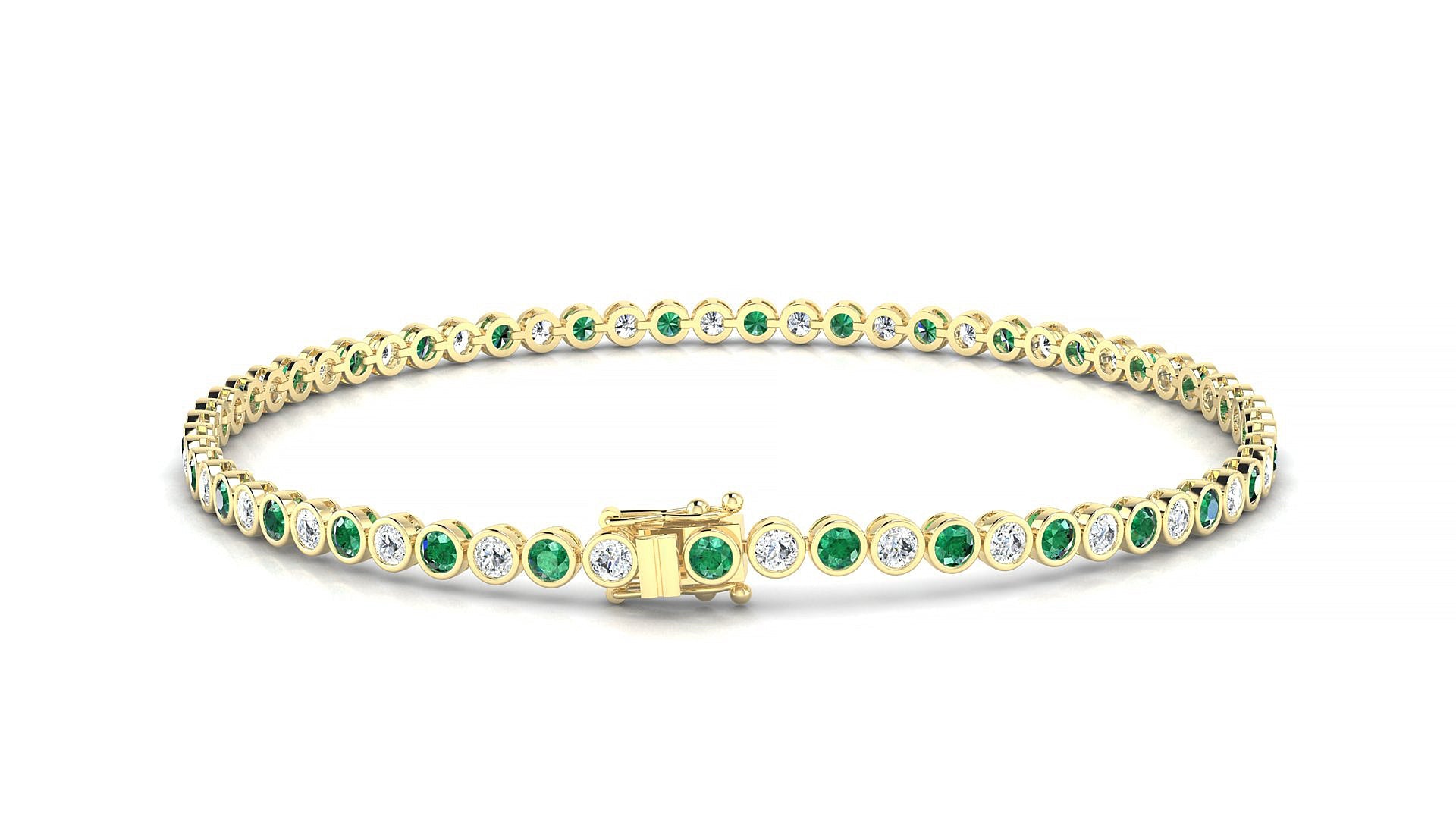 Avila 1-1 | 18k Yellow Gold 2 mm Round Natural Emerald & Diamond Tennis Bracelet