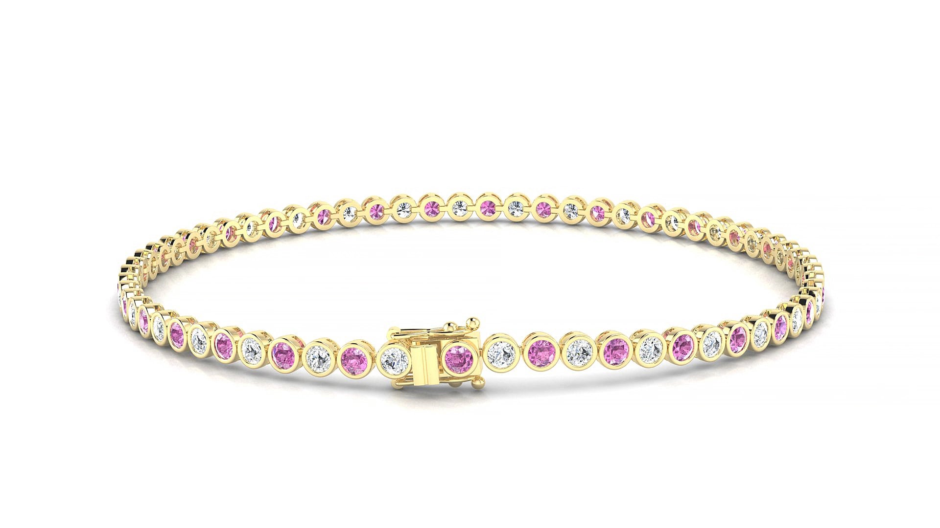 Avila 1-1 | 18k Yellow Gold 2 mm Round Natural Pink Sapphire & Diamond 15 cm Tennis Bracelet