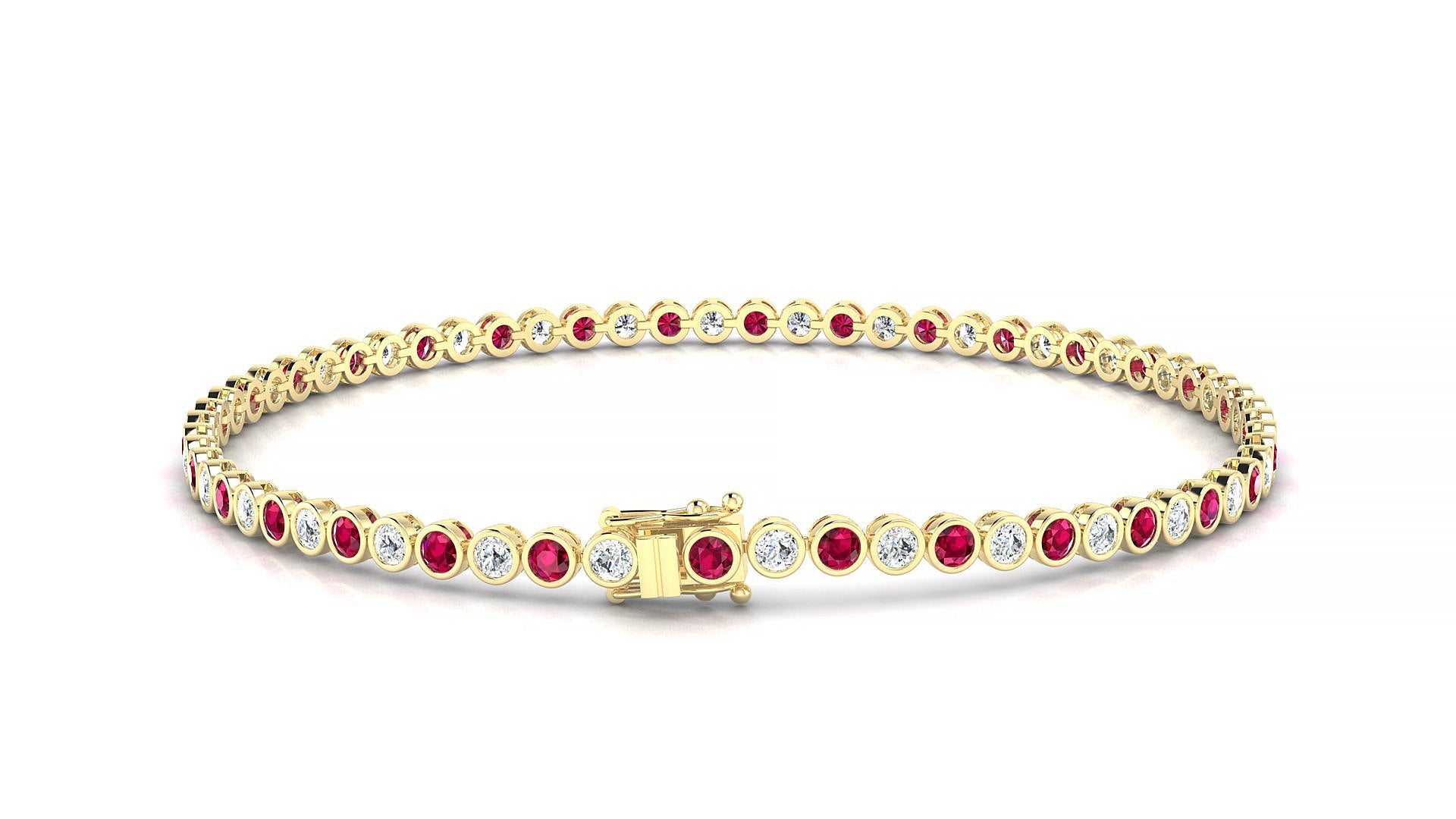 Avila 1-1 | 18k Yellow Gold 2 mm Round Natural Ruby & Diamond Tennis Bracelet