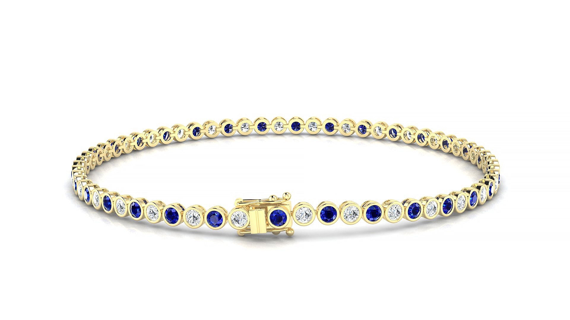 Avila 1-1 | 18k Yellow Gold 2 mm Round Natural Sapphire & Diamond Tennis Bracelet