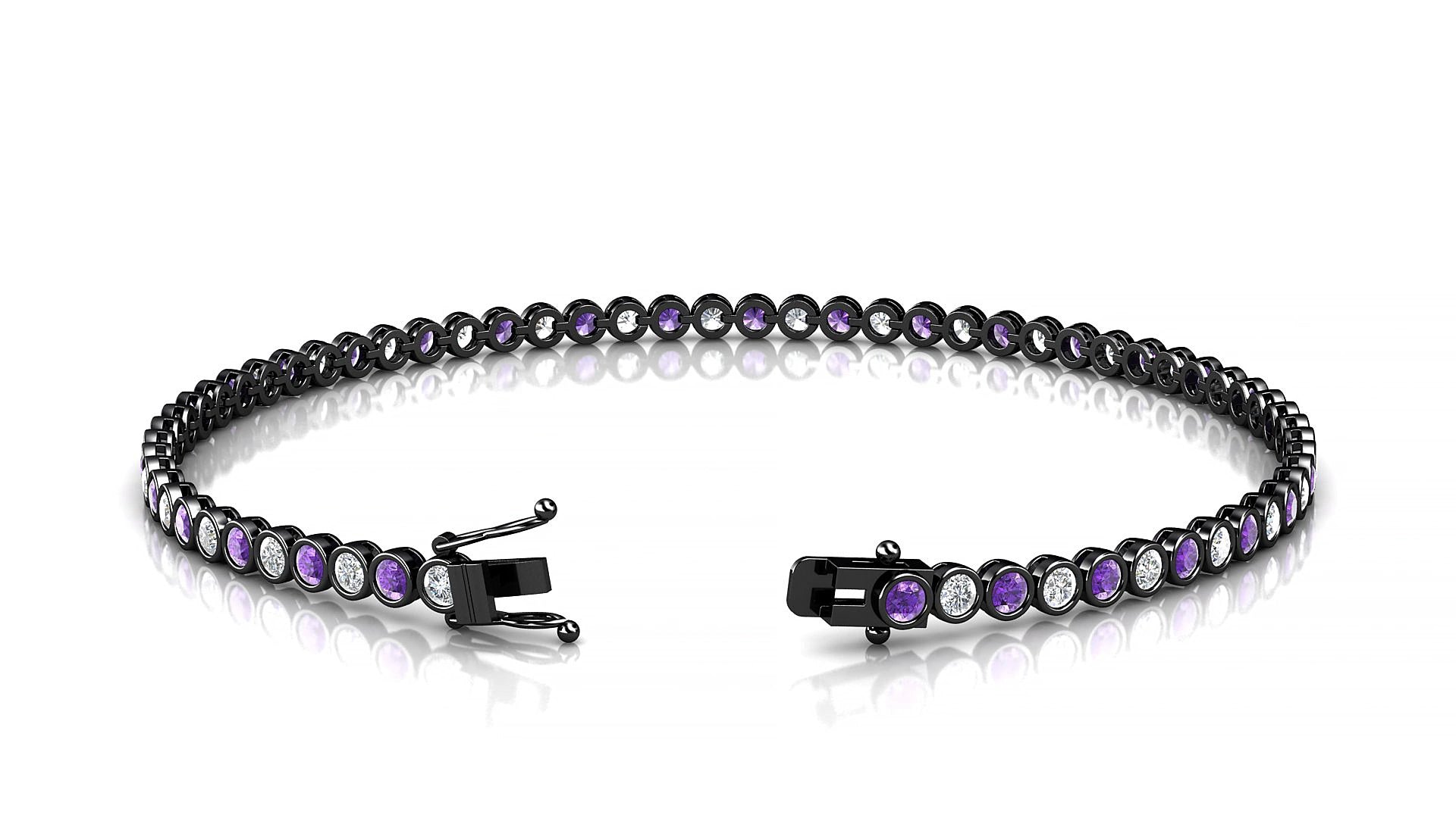 Avila 1-1 | 18k Black Gold 2 mm Round Natural Amethyst & Diamond 15 cm Tennis Bracelet
