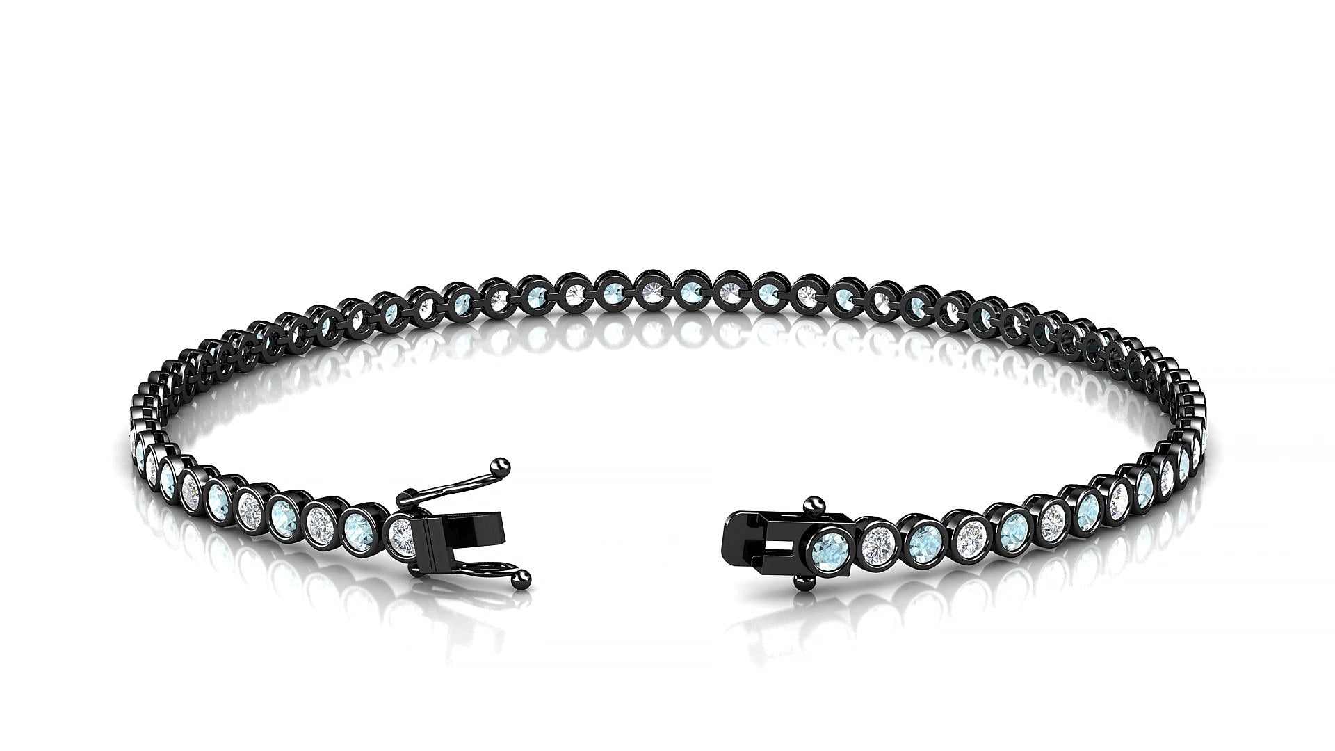 Avila 1-1 | 18k Black Gold 2 mm Round Natural Aquamarine & Diamond 18 cm Tennis Bracelet