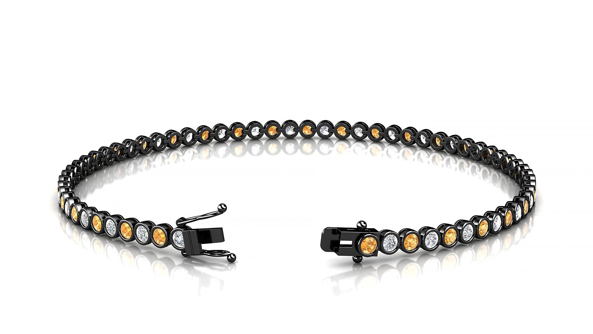 Avila 1-1 | 18k Black Gold 2 mm Round Natural Citrine & Diamond 18 cm Tennis Bracelet