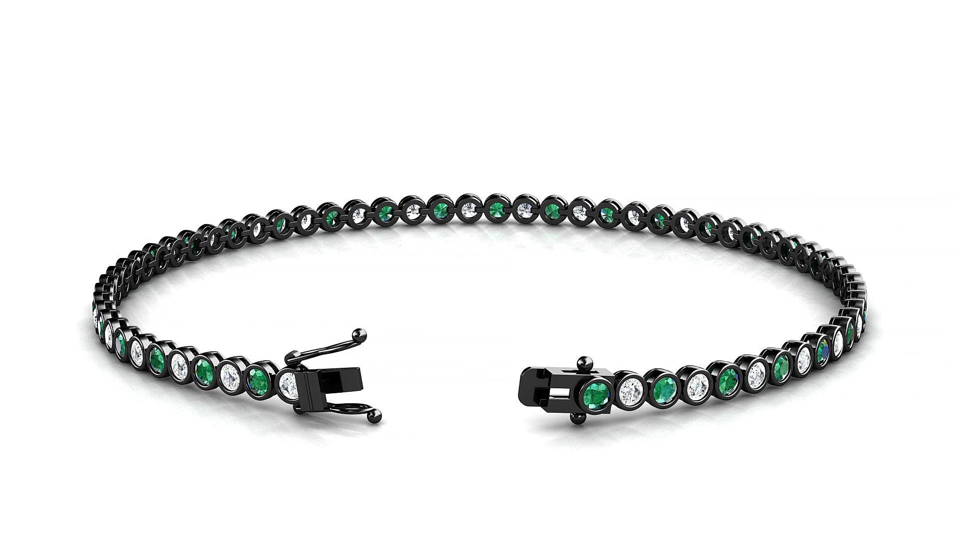 Avila 1-1 | 18k Black Gold 2 mm Round Natural Emerald & Diamond 15 cm Tennis Bracelet