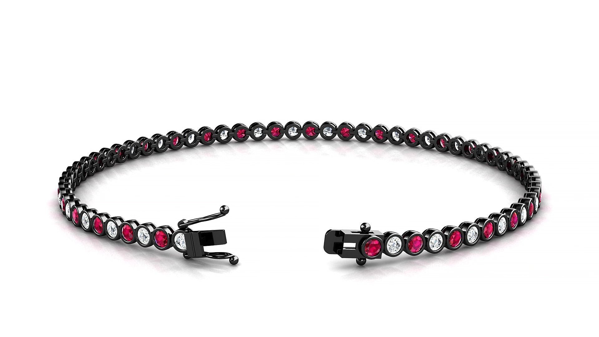Avila 1-1 | 18k Black Gold 2 mm Round Natural Ruby & Diamond 17 cm Tennis Bracelet