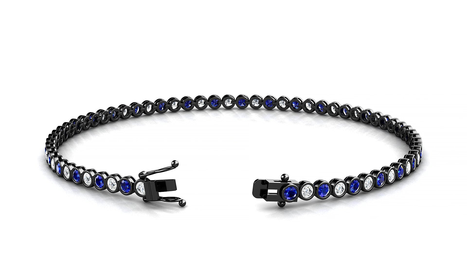 Avila 1-1 | 18k Black Gold 2 mm Round Natural Sapphire & Diamond 15 cm Tennis Bracelet