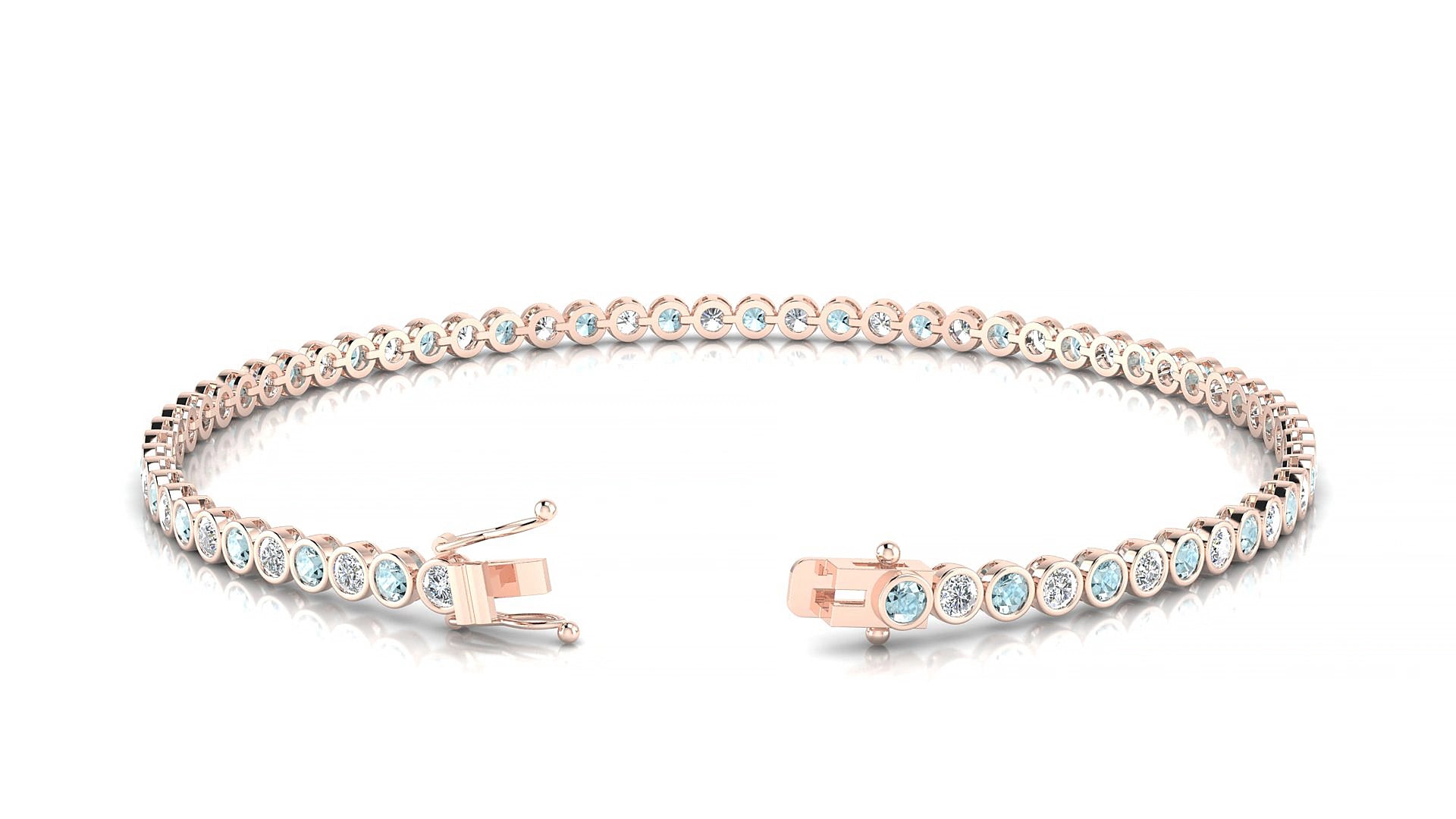 Avila 1-1 | 18k Rose Gold 2 mm Round Natural Aquamarine & Diamond 18 cm Tennis Bracelet