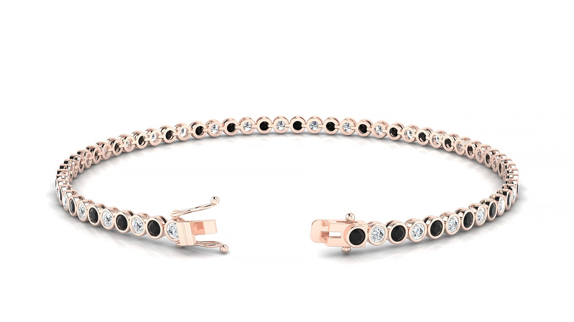 Avila 1-1 | 18k Rose Gold 2 mm Round Natural Black Diamond & Diamond 15 cm Tennis Bracelet