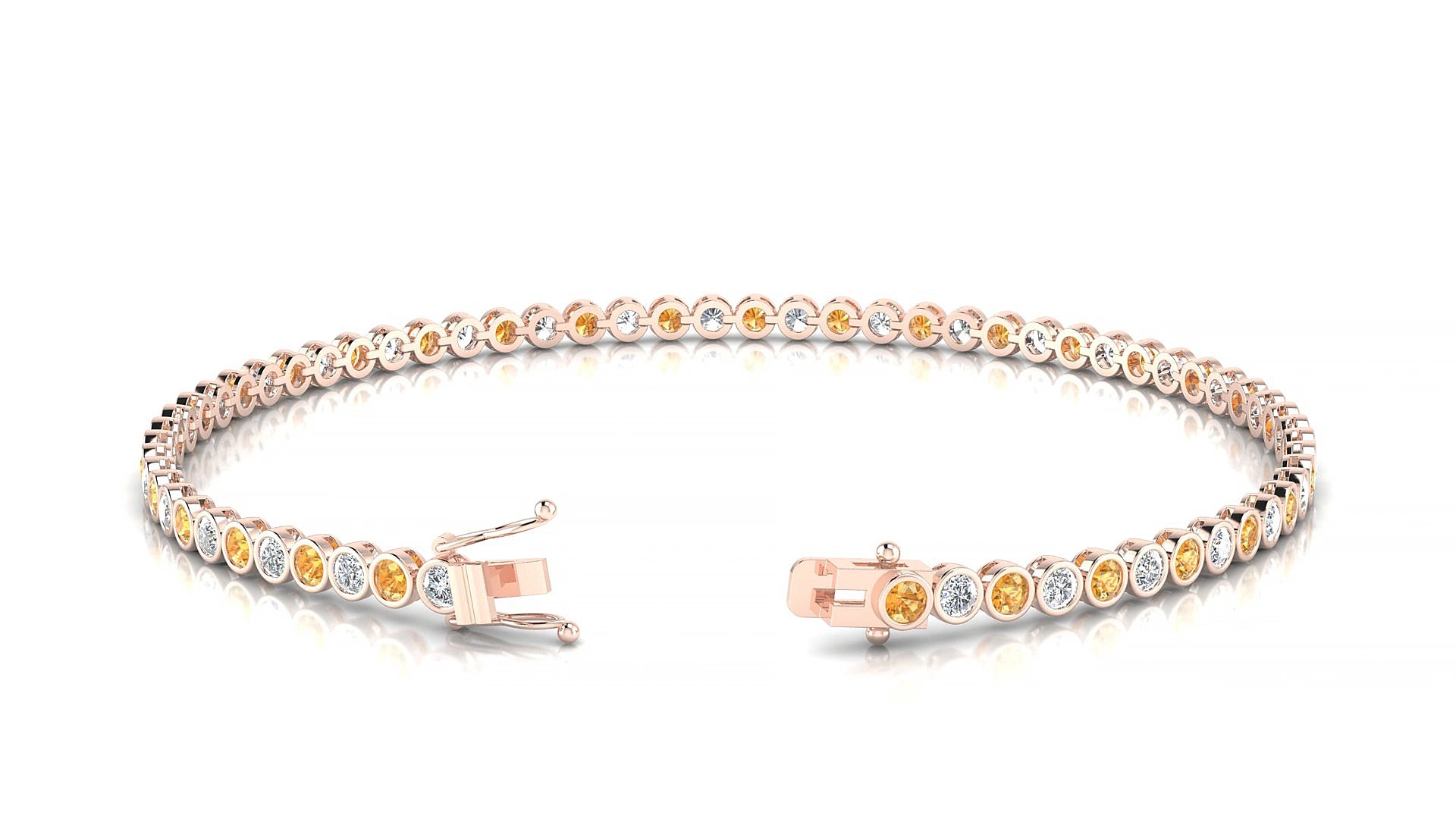 Avila 1-1 | 18k Rose Gold 2 mm Round Natural Citrine & Diamond 19 cm Tennis Bracelet