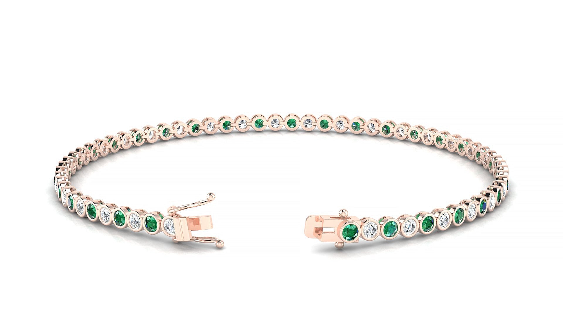 Avila 1-1 | 18k Rose Gold 2 mm Round Natural Emerald & Diamond Tennis Bracelet