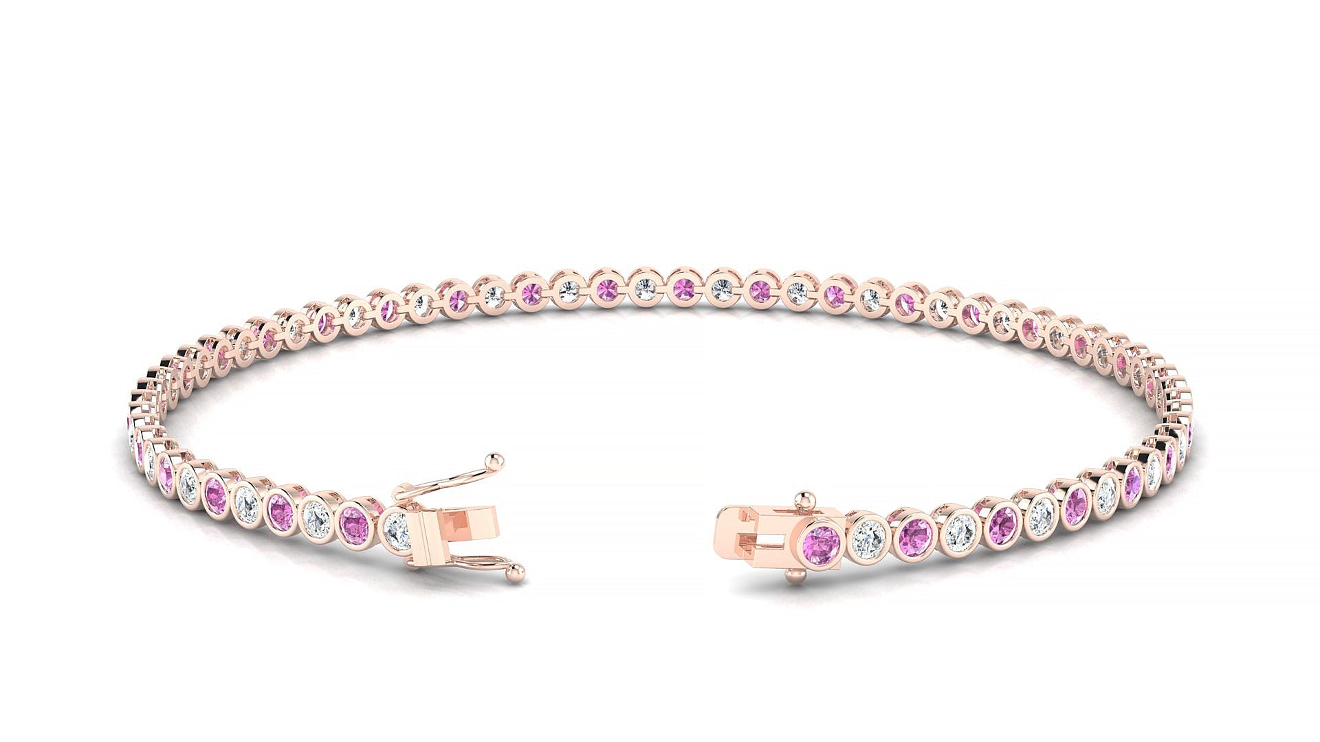 Avila 1-1 | 18k Rose Gold 2 mm Round Natural Pink Sapphire & Diamond Tennis Bracelet