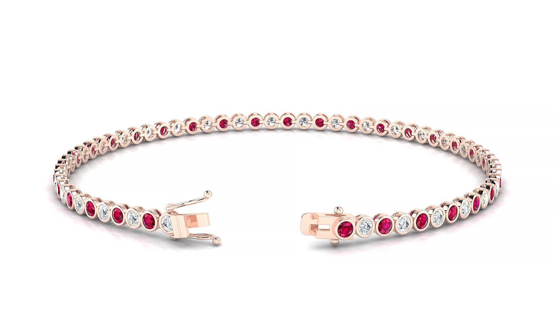Avila 1-1 | 18k Rose Gold 2 mm Round Natural Ruby & Diamond Tennis Bracelet