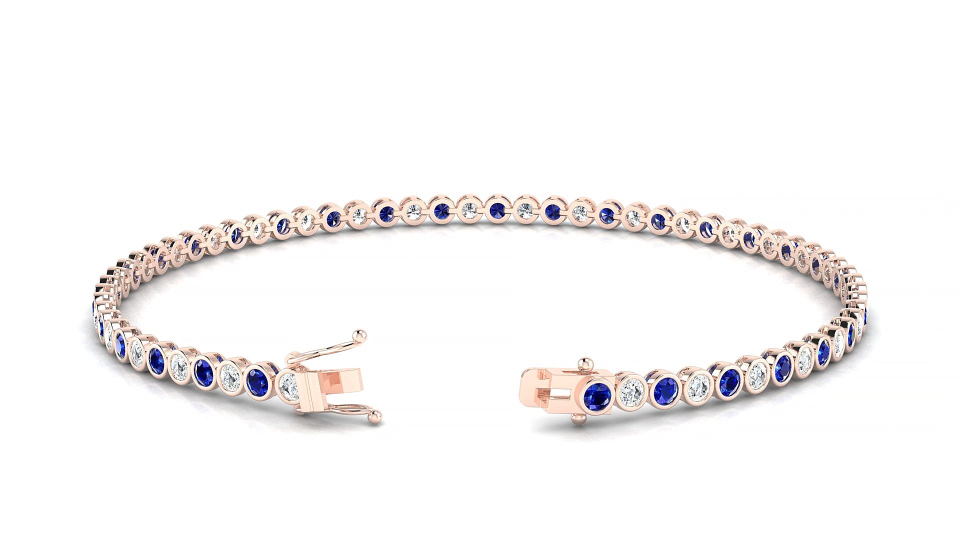 Avila 1-1 | 18k Rose Gold 2 mm Round Natural Sapphire & Diamond 19 cm Tennis Bracelet