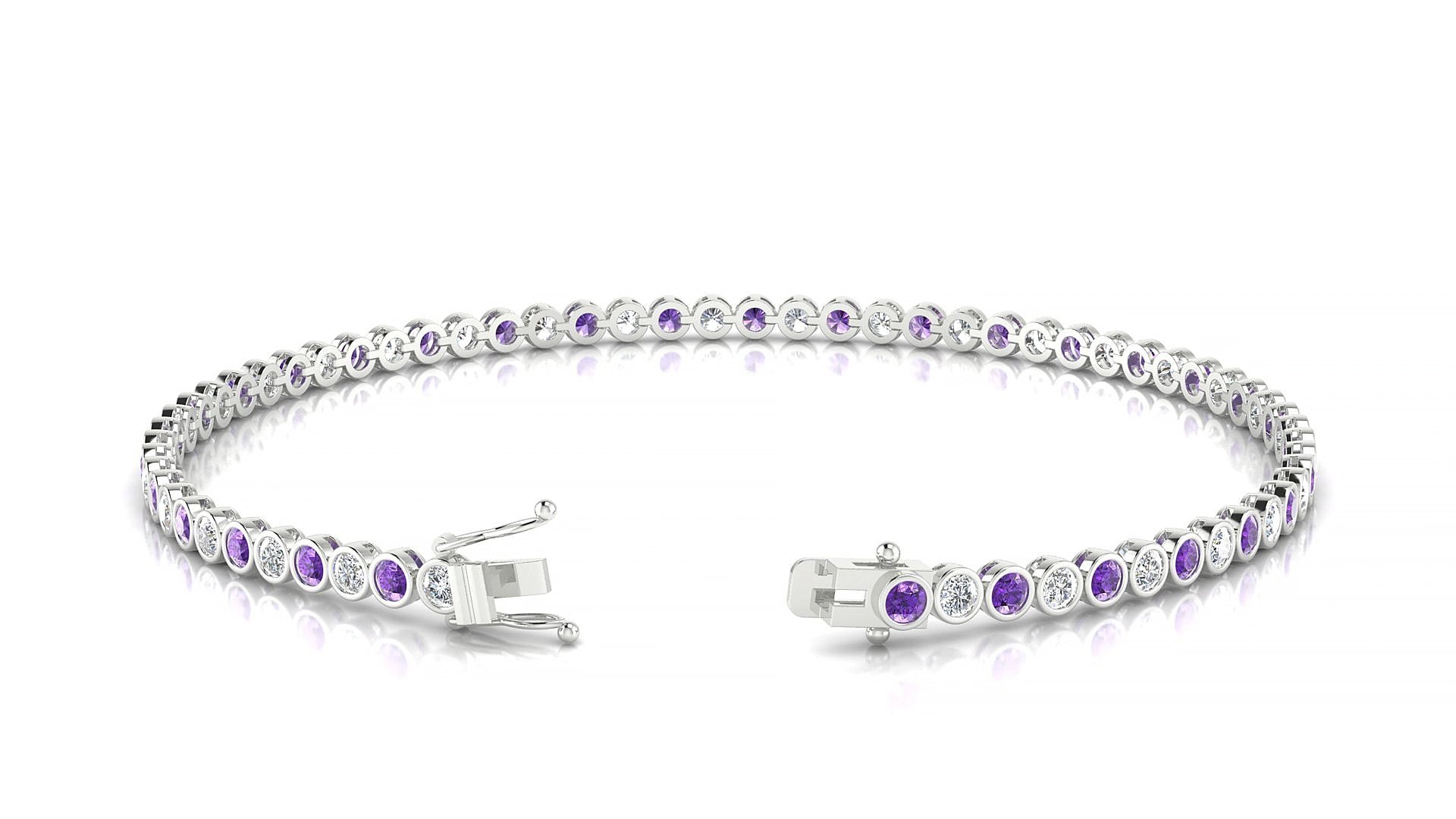 Avila 1-1 | 18k White Gold 2 mm Round Natural Amethyst & Diamond 15 cm Tennis Bracelet