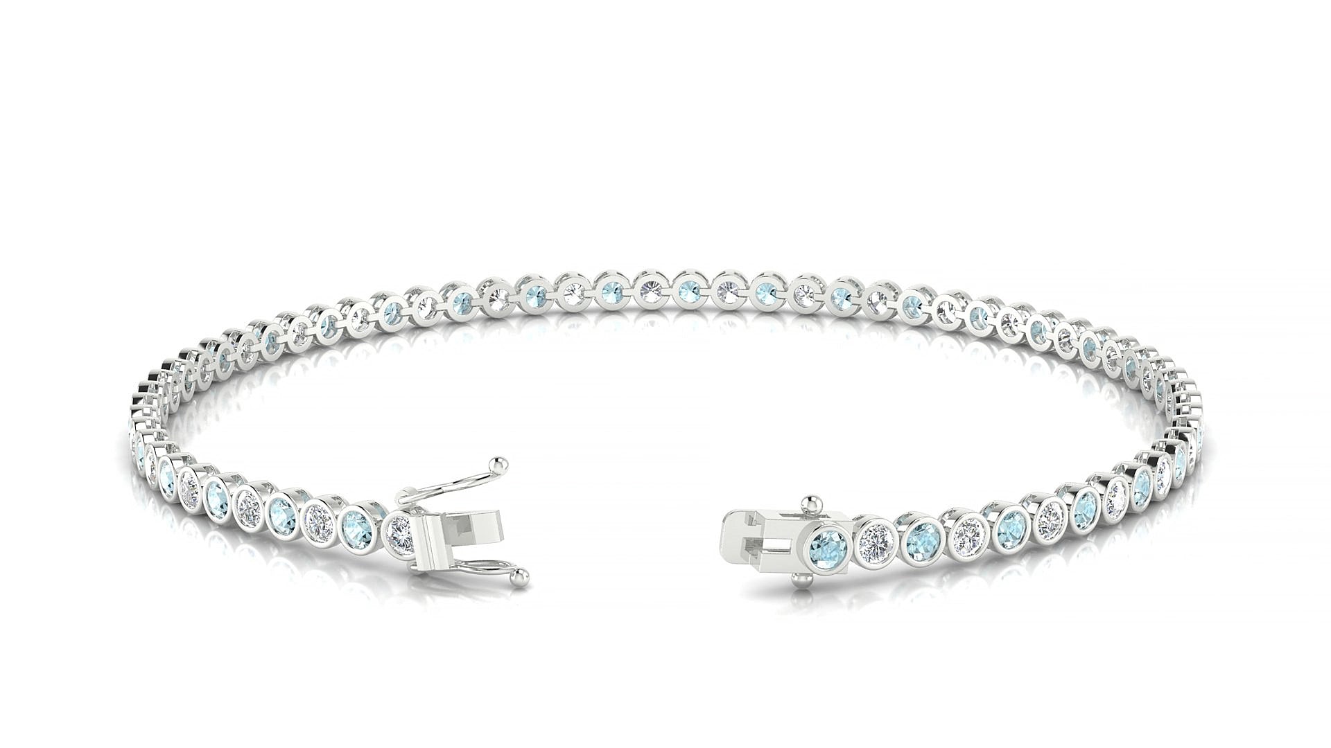 Avila 1-1 | 18k White Gold 2 mm Round Natural Aquamarine & Diamond 18 cm Tennis Bracelet