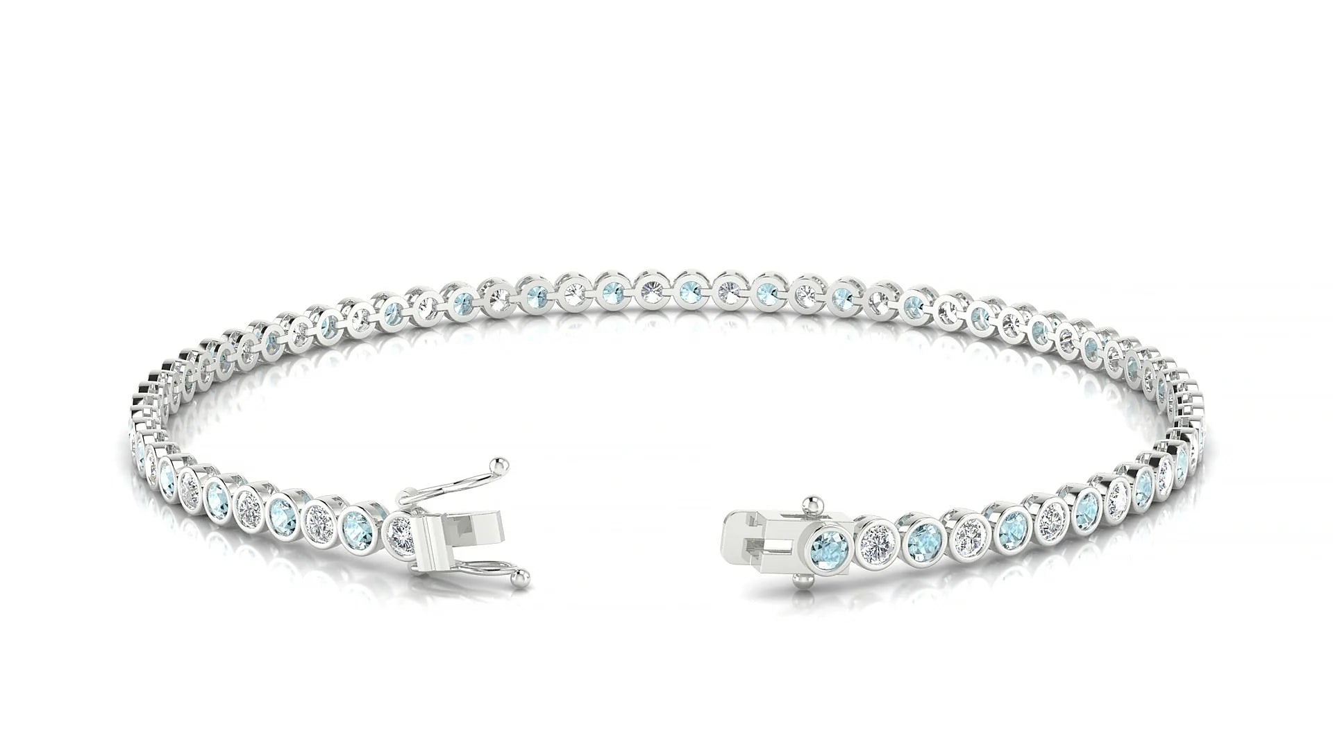 Avila 1-1 | 18k White Gold 2 mm Round Natural Aquamarine & Diamond Tennis Bracelet