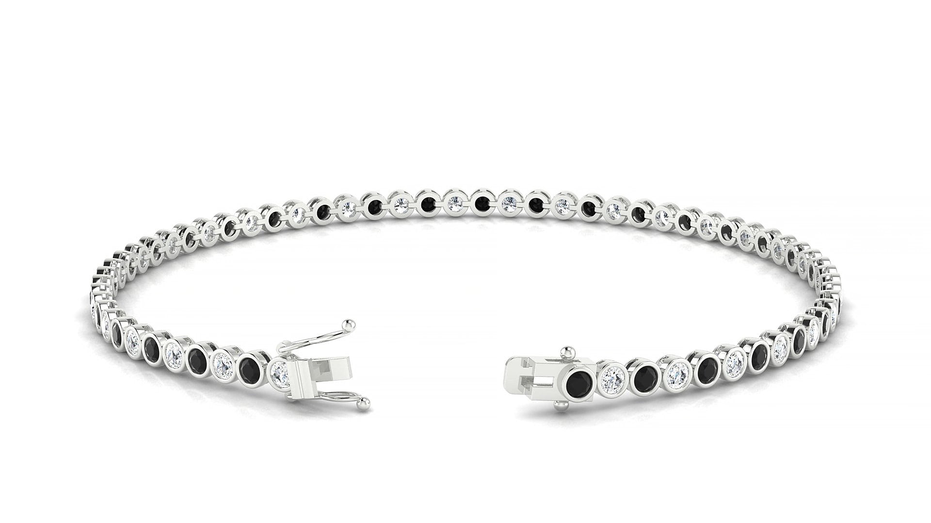 Avila 1-1 | 18k White Gold 2 mm Round Natural Black Diamond & Diamond 16 cm Tennis Bracelet