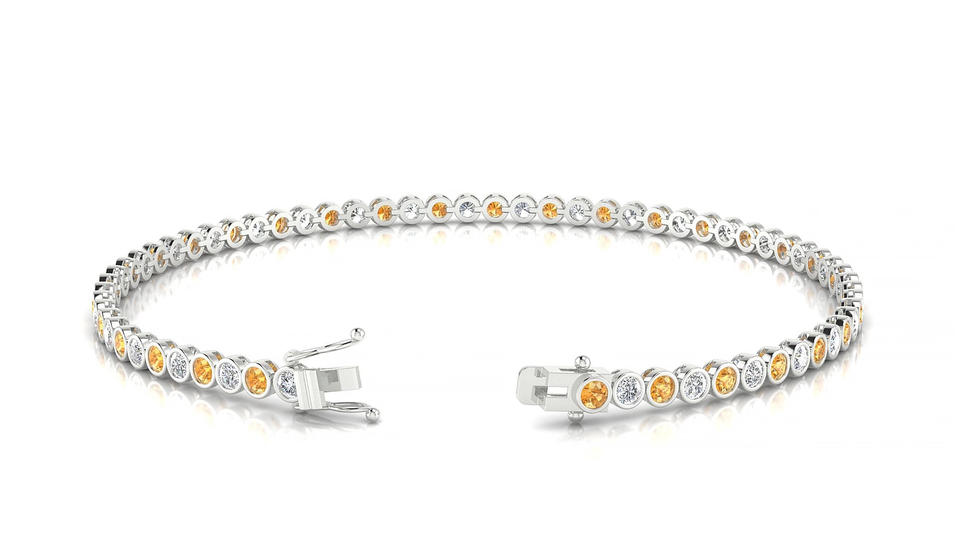 Avila 1-1 | 18k White Gold 2 mm Round Natural Citrine & Diamond 15 cm Tennis Bracelet