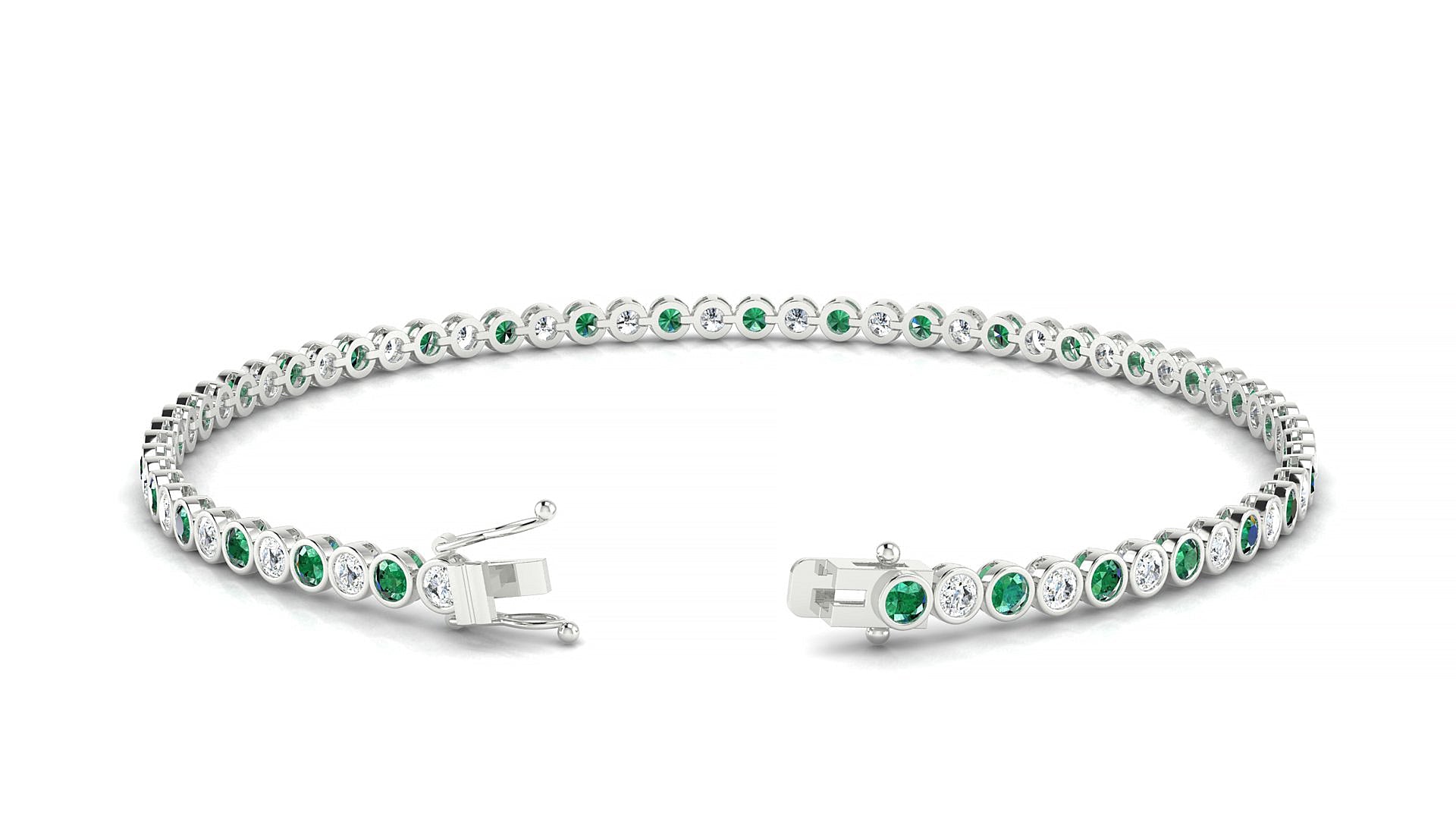 Avila 1-1 | 18k White Gold 2 mm Round Natural Emerald & Diamond Tennis Bracelet