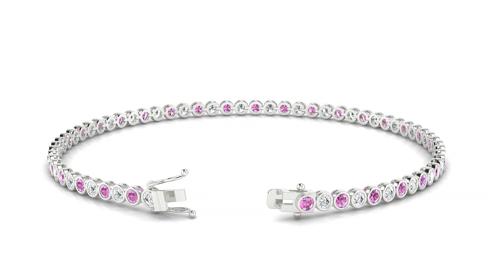 Avila 1-1 | 18k White Gold 2 mm Round Natural Pink Sapphire & Diamond 15 cm Tennis Bracelet