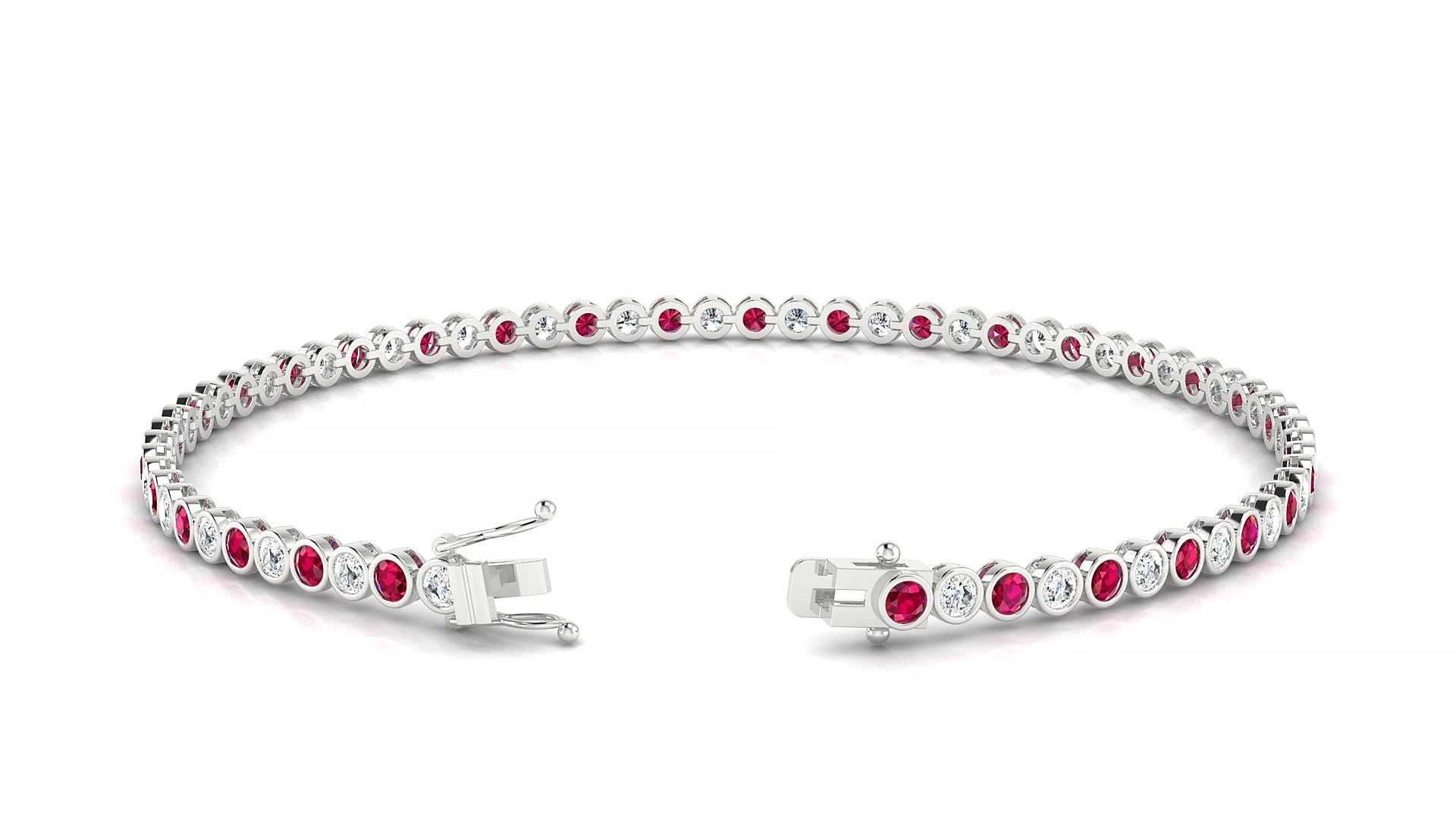 Avila 1-1 | 18k White Gold 2 mm Round Natural Ruby & Diamond 20 cm Tennis Bracelet
