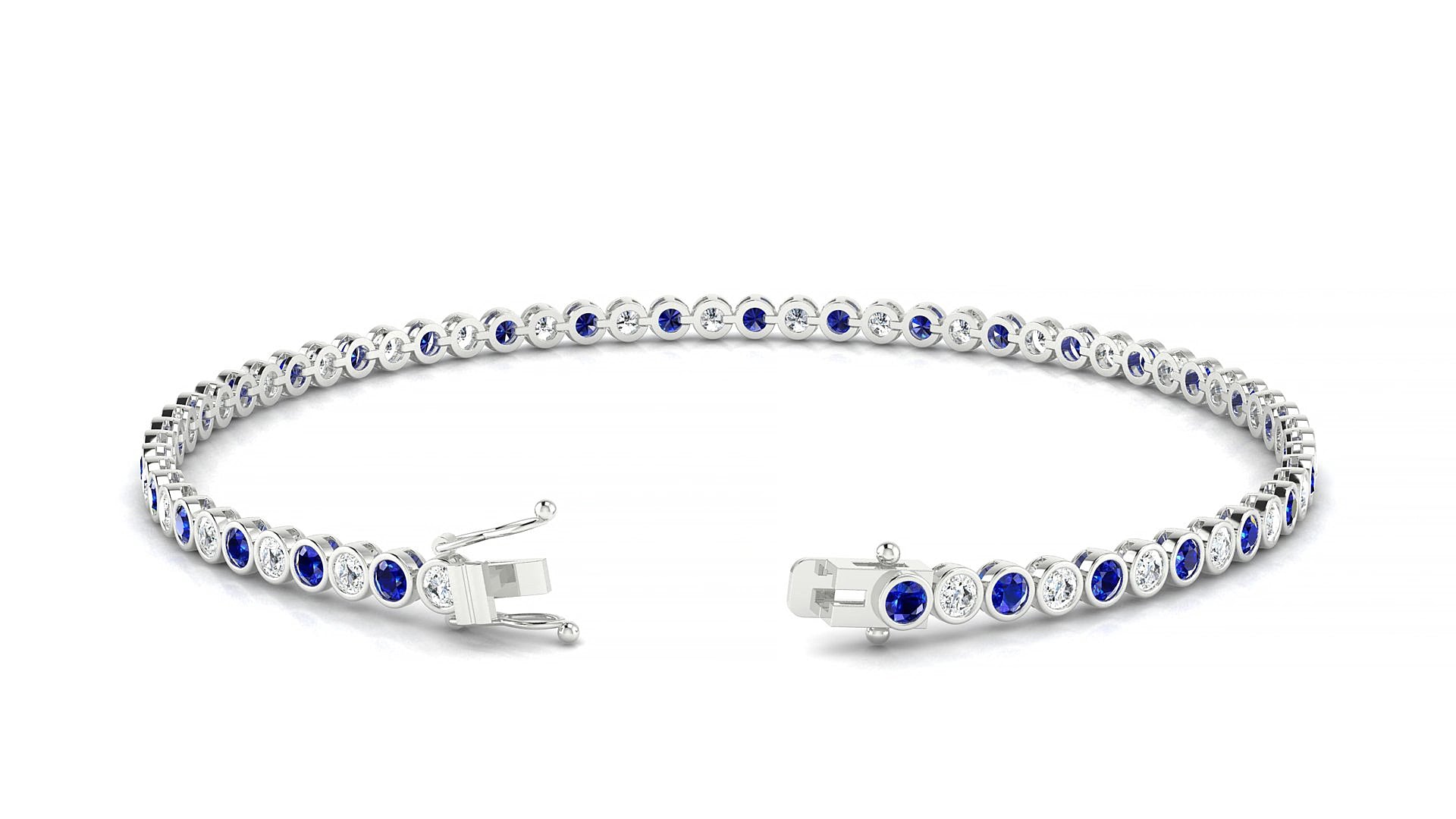 Avila 1-1 | 18k White Gold 2 mm Round Natural Sapphire & Diamond 15 cm Tennis Bracelet