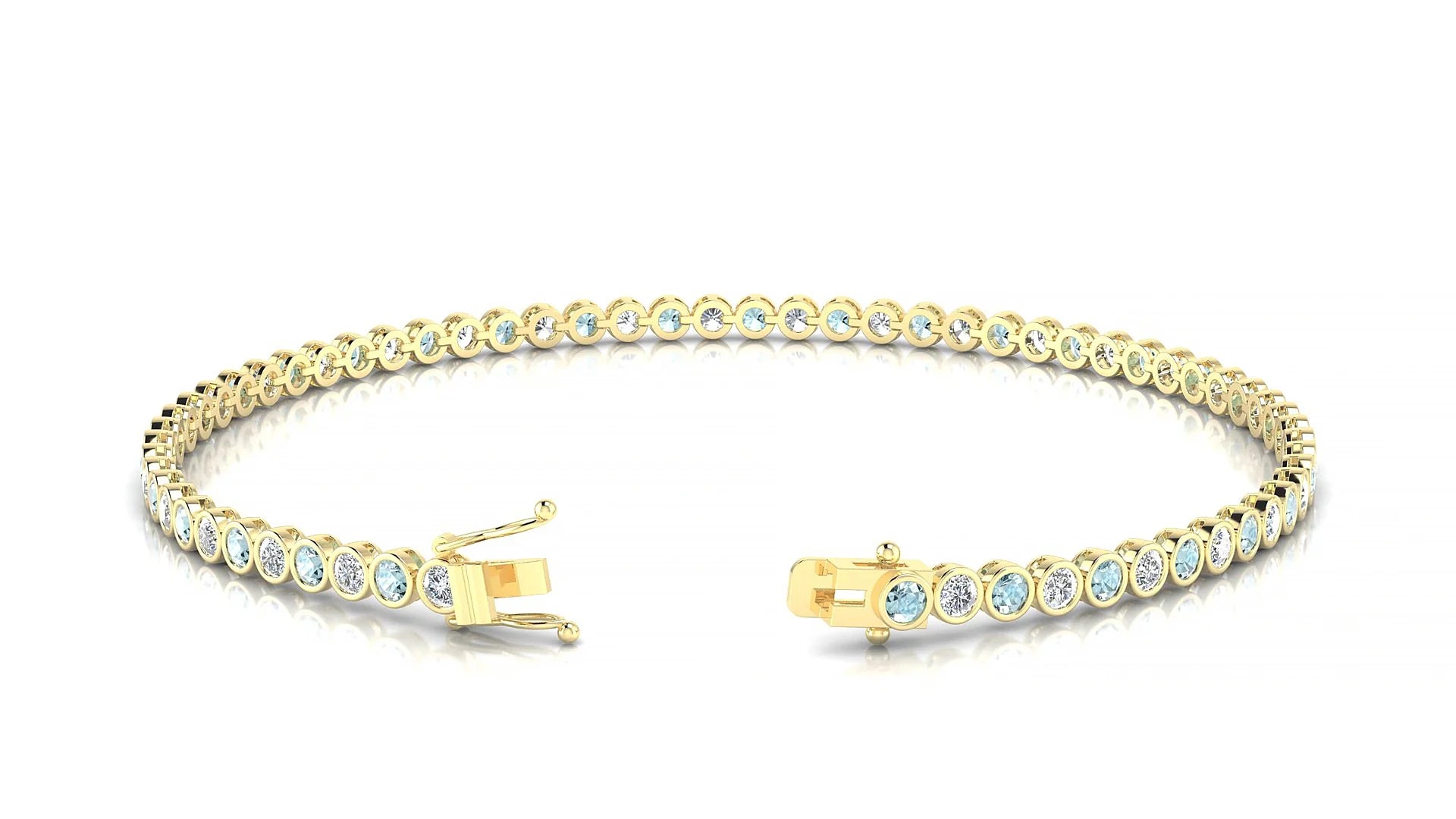 Avila 1-1 | 18k Yellow Gold 2 mm Round Natural Aquamarine & Diamond Tennis Bracelet