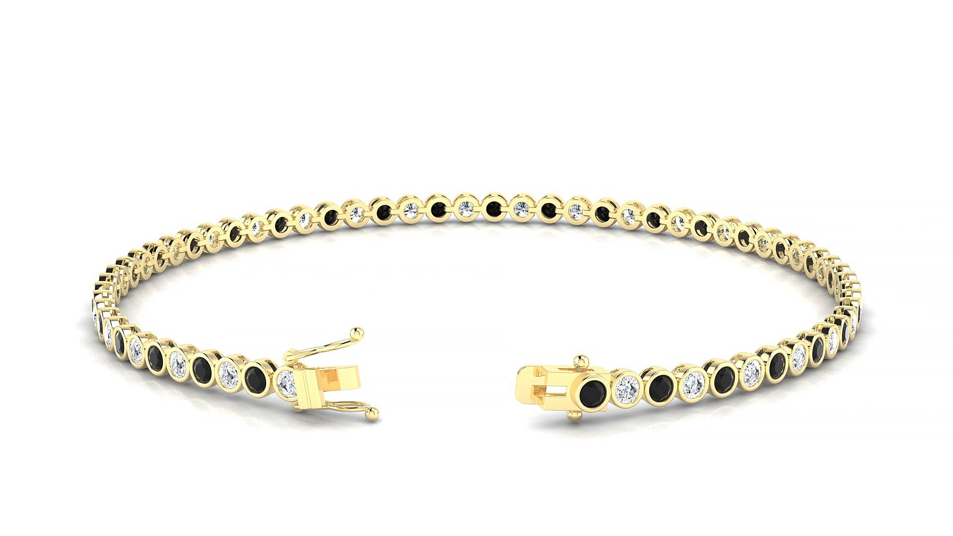 Avila 1-1 | 18k Yellow Gold 2 mm Round Natural Black Diamond & Diamond 15 cm Tennis Bracelet