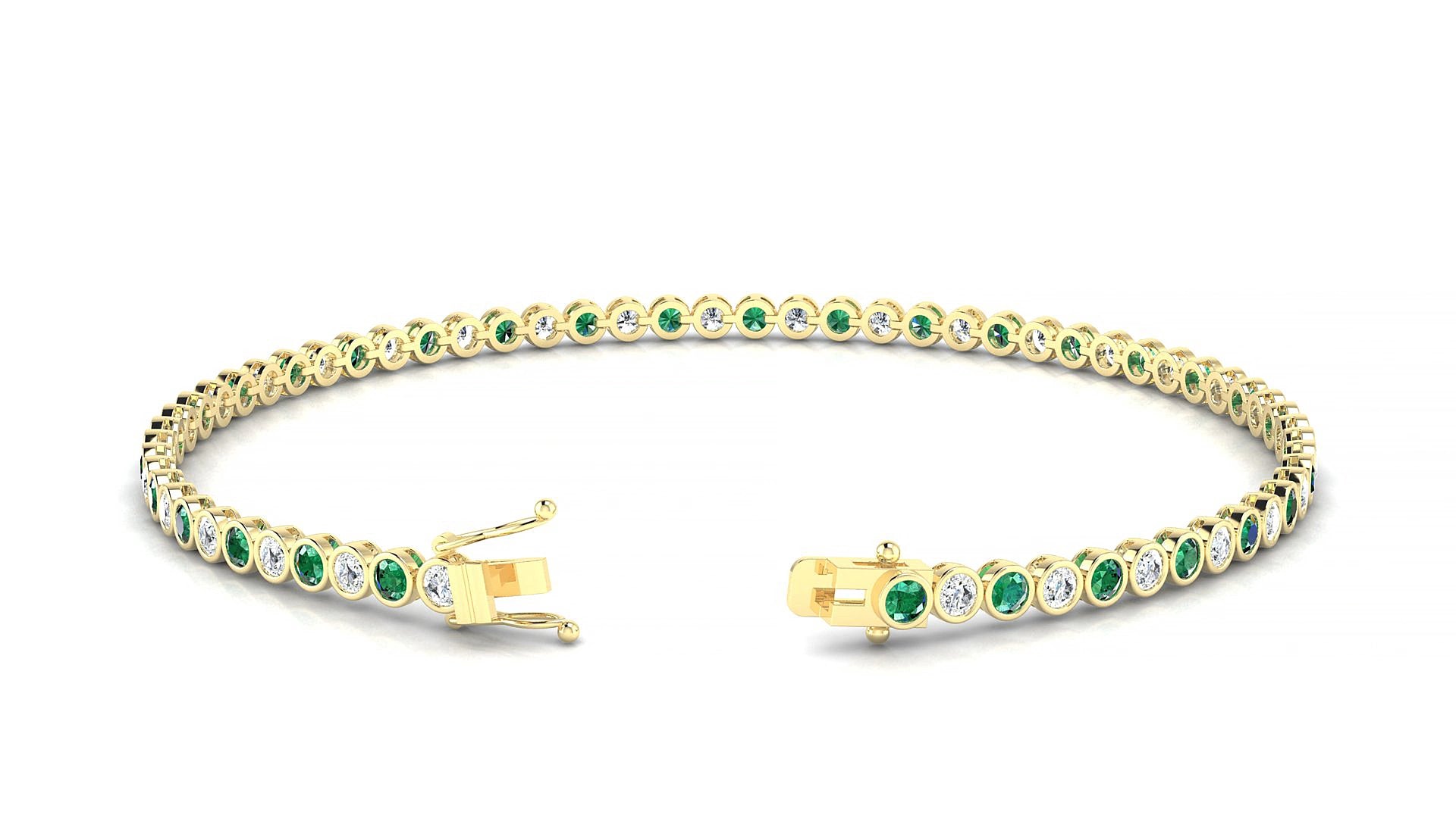 Avila 1-1 | 18k Yellow Gold 2 mm Round Natural Emerald & Diamond 18 cm Tennis Bracelet