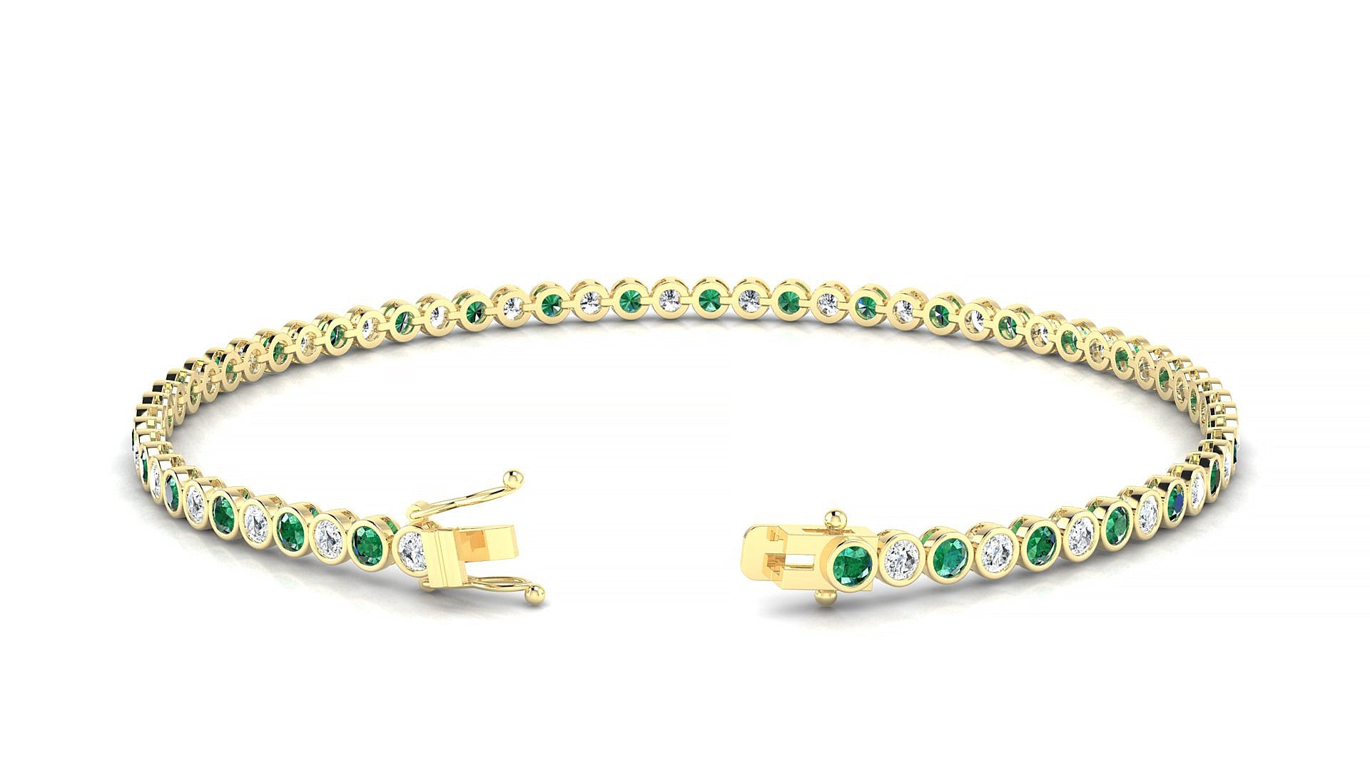Avila 1-1 | 18k Yellow Gold 2 mm Round Natural Emerald & Diamond Tennis Bracelet