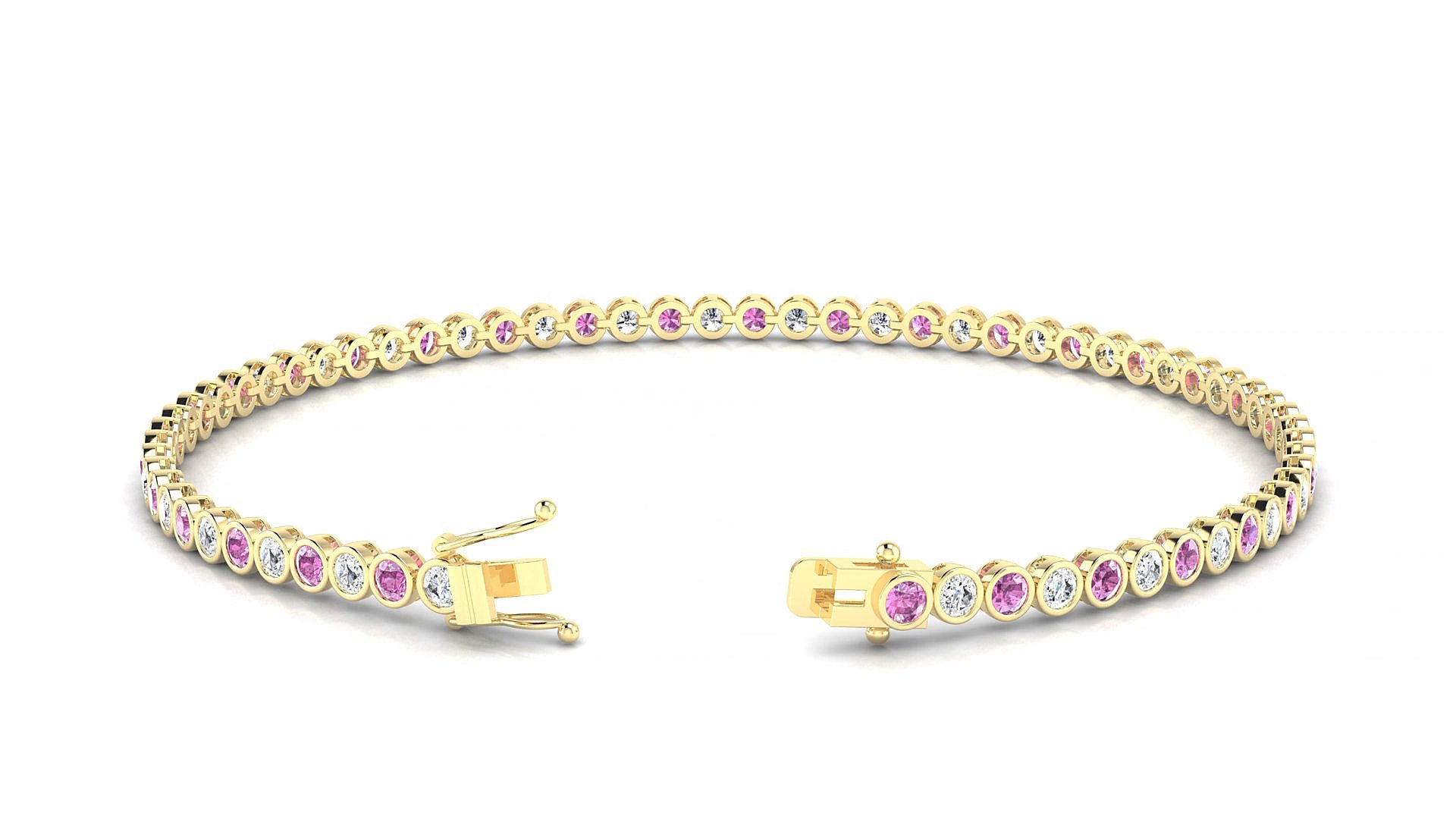 Avila 1-1 | 18k Yellow Gold 2 mm Round Natural Pink Sapphire & Diamond 19 cm Tennis Bracelet