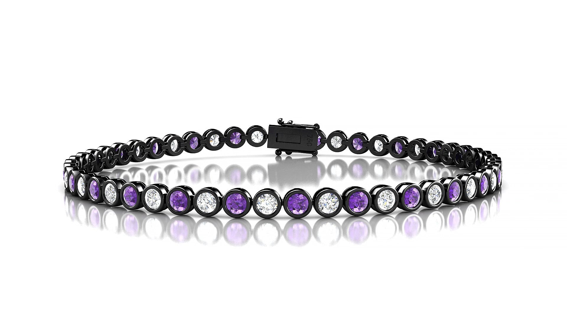 Avila 1-1 | 18k Black Gold 2.5 mm Round Natural Amethyst & Diamond 18 cm Tennis Bracelet