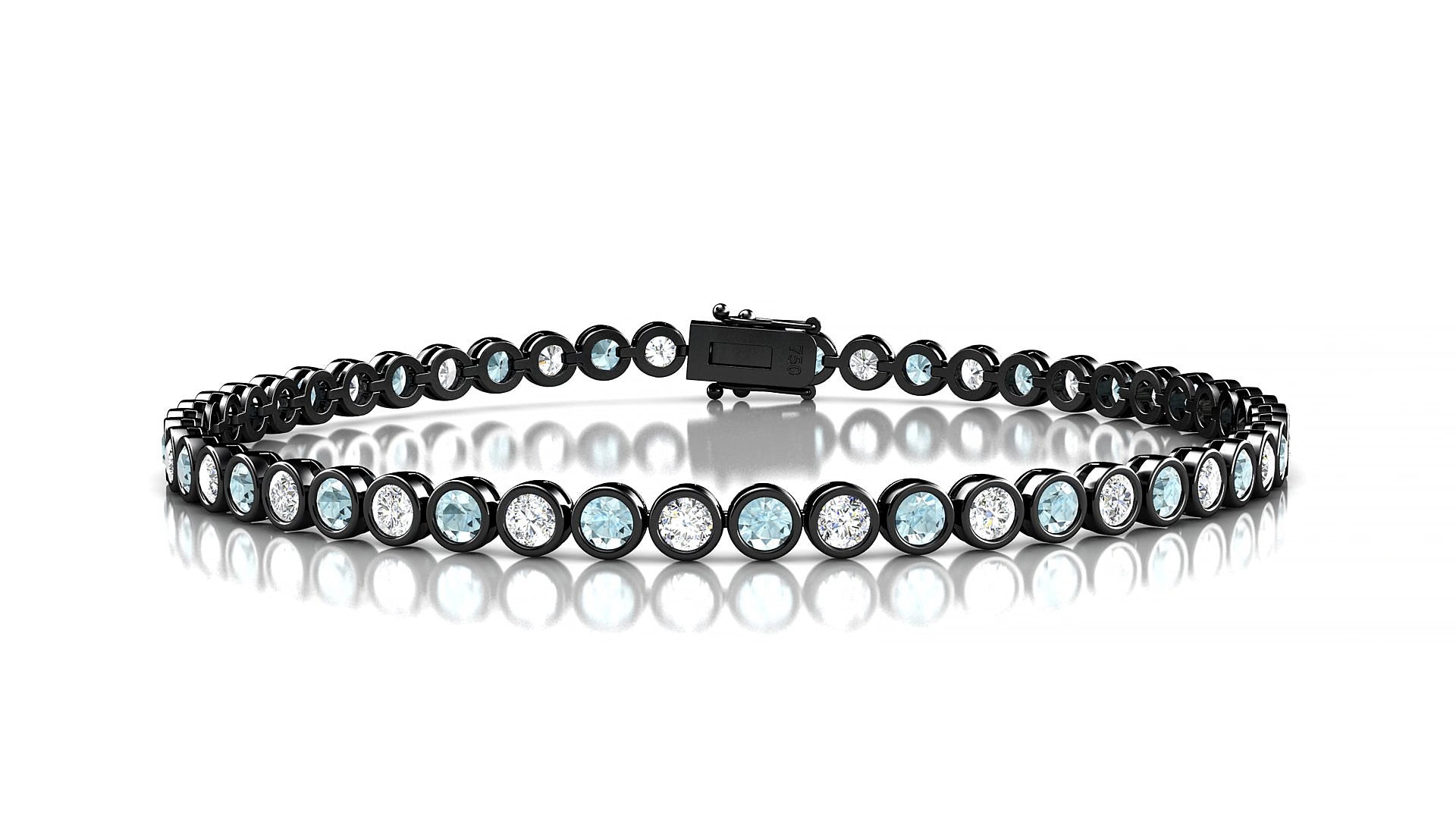 Avila 1-1 | 18k Black Gold 2.5 mm Round Natural Aquamarine & Diamond 19 cm Tennis Bracelet