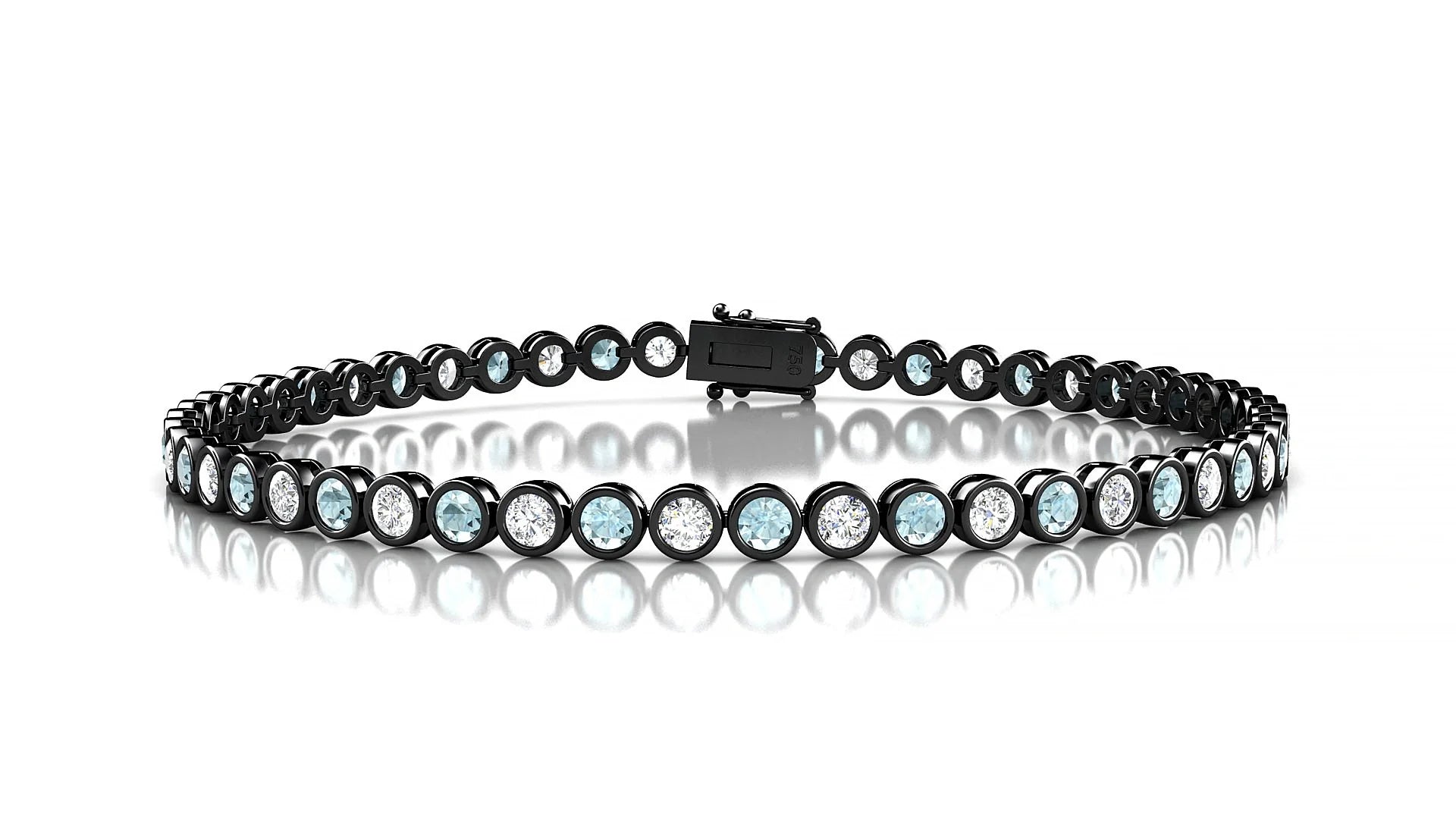 Avila 1-1 | 18k Black Gold 2.5 mm Round Natural Aquamarine & Diamond Tennis Bracelet