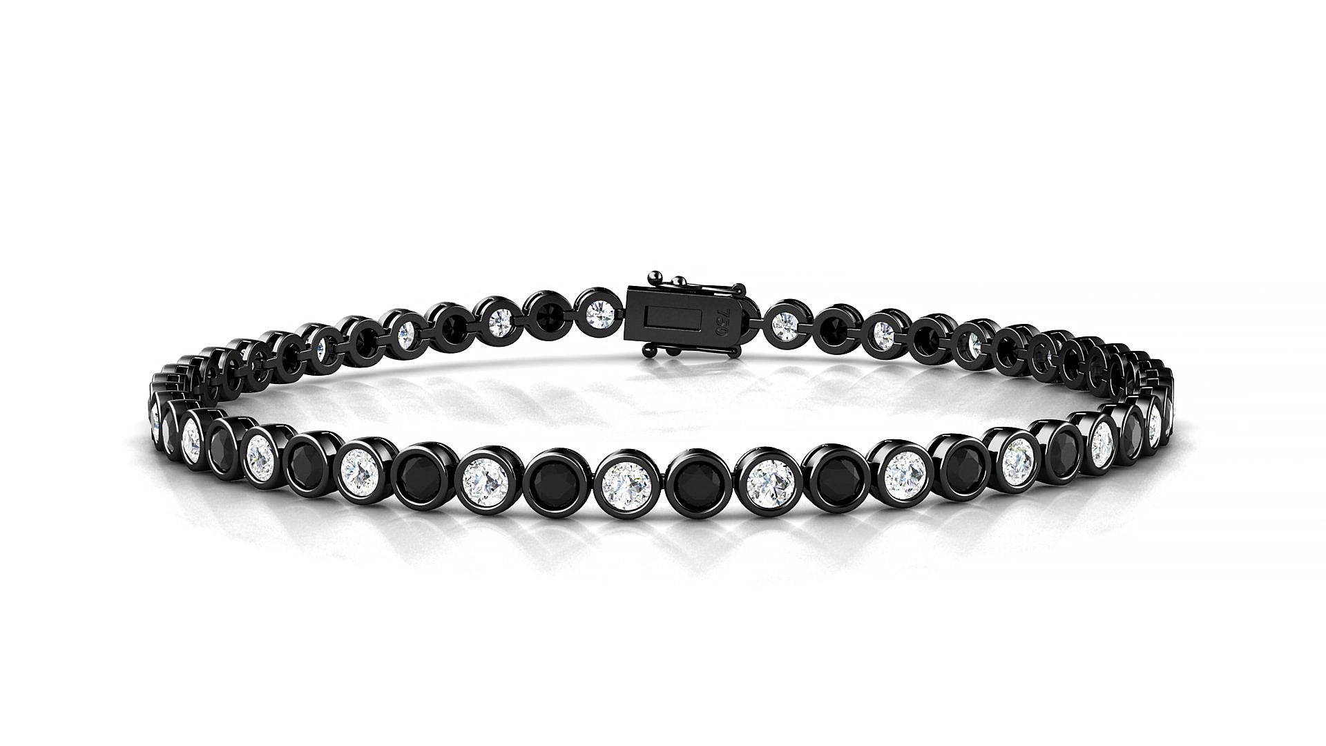 Avila 1-1 | 18k Black Gold 2.5 mm Round Natural Black Diamond & Diamond 18 cm Tennis Bracelet