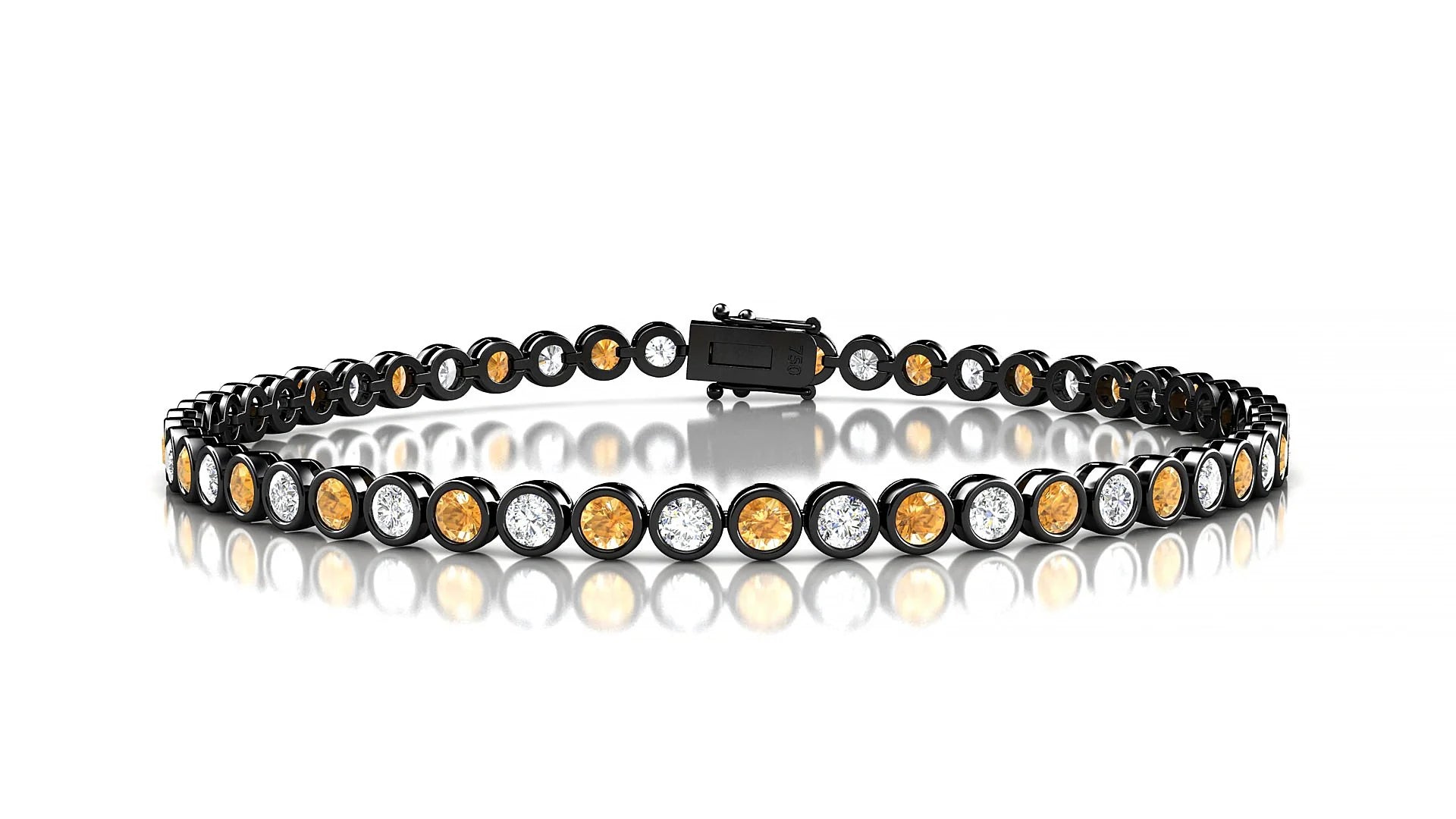 Avila 1-1 | 18k Black Gold 2.5 mm Round Natural Citrine & Diamond Tennis Bracelet