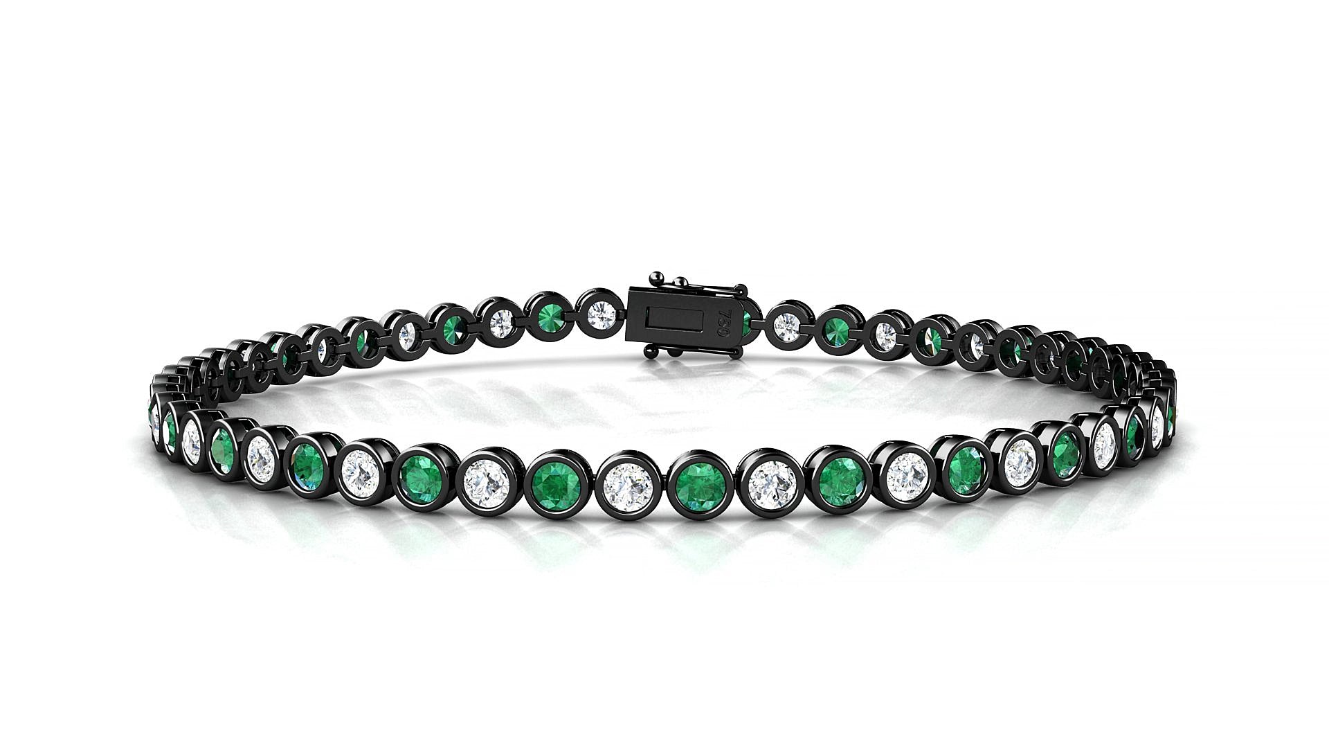 Avila 1-1 | 18k Black Gold 2.5 mm Round Natural Emerald & Diamond 20 cm Tennis Bracelet