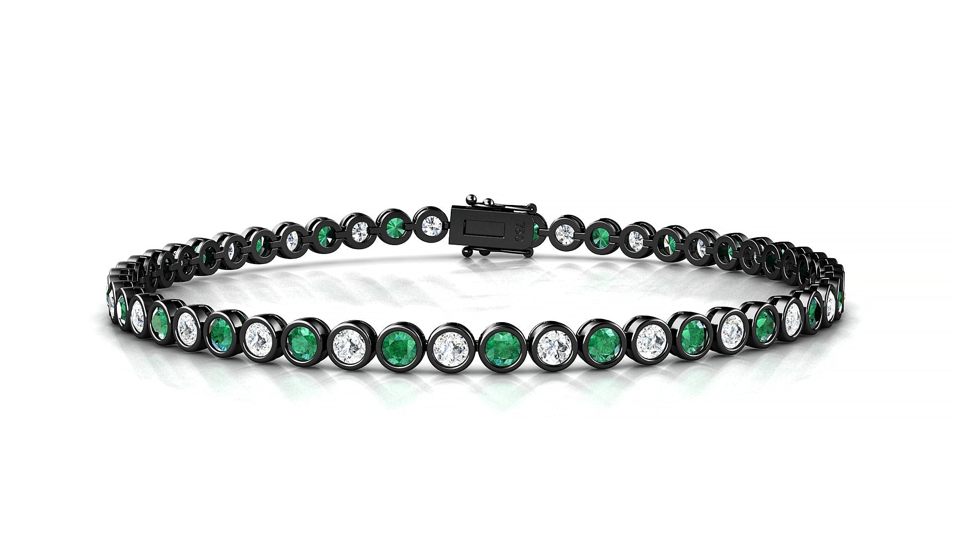 Avila 1-1 | 18k Black Gold 2.5 mm Round Natural Emerald & Diamond Tennis Bracelet