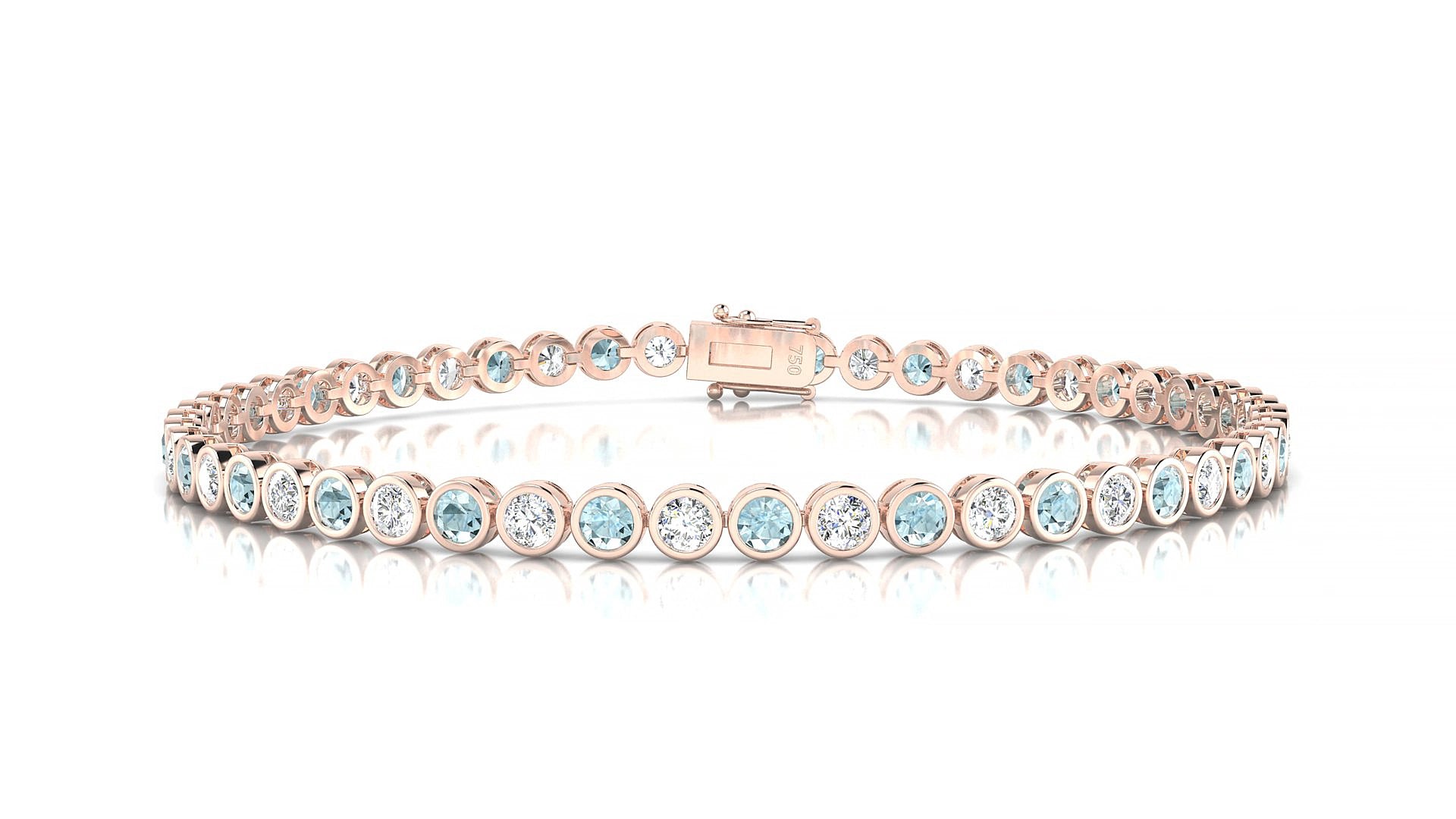 Avila 1-1 | 18k Rose Gold 2.5 mm Round Natural Aquamarine & Diamond 15 cm Tennis Bracelet