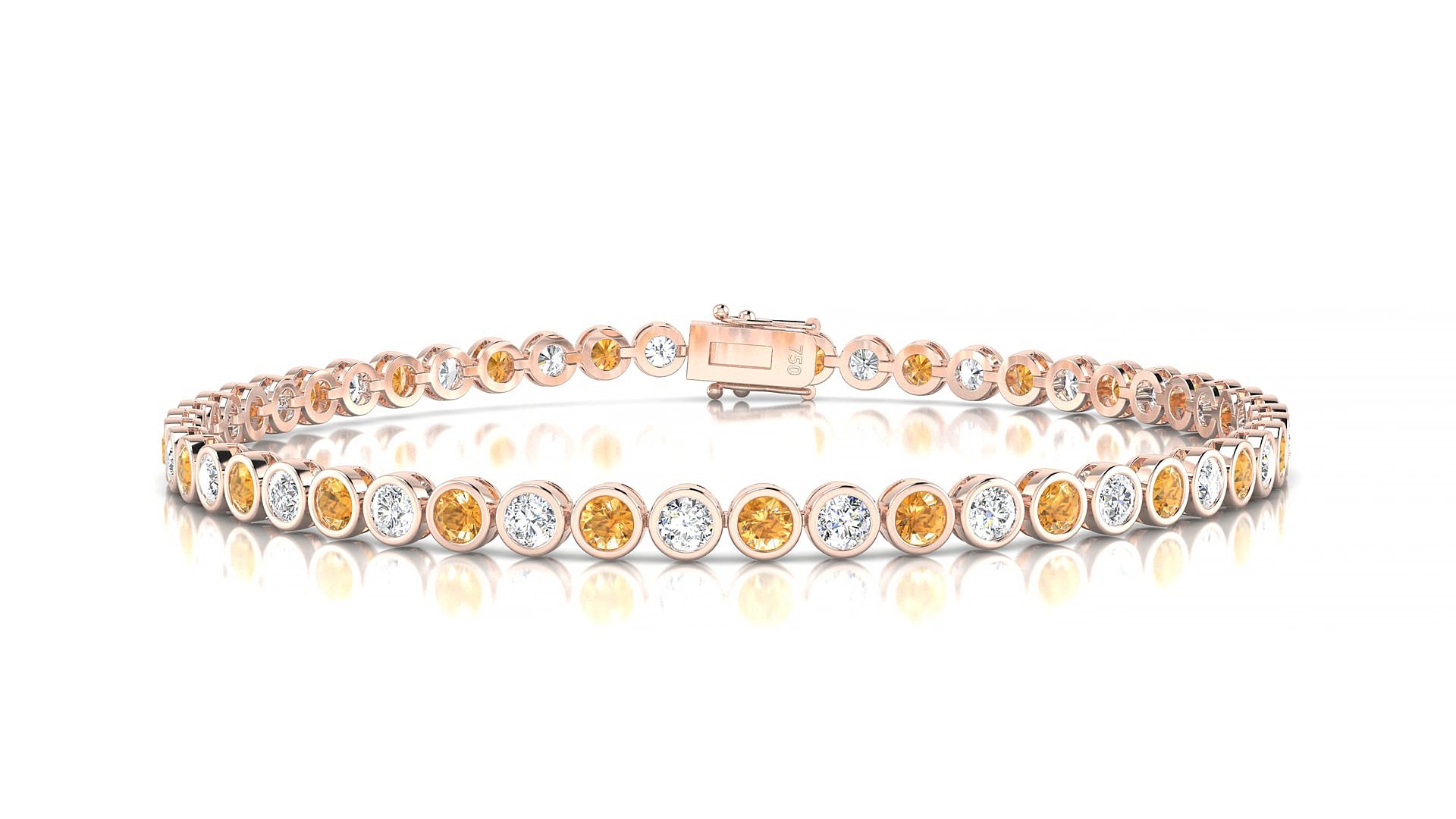 Avila 1-1 | 18k Rose Gold 2.5 mm Round Natural Citrine & Diamond 19 cm Tennis Bracelet