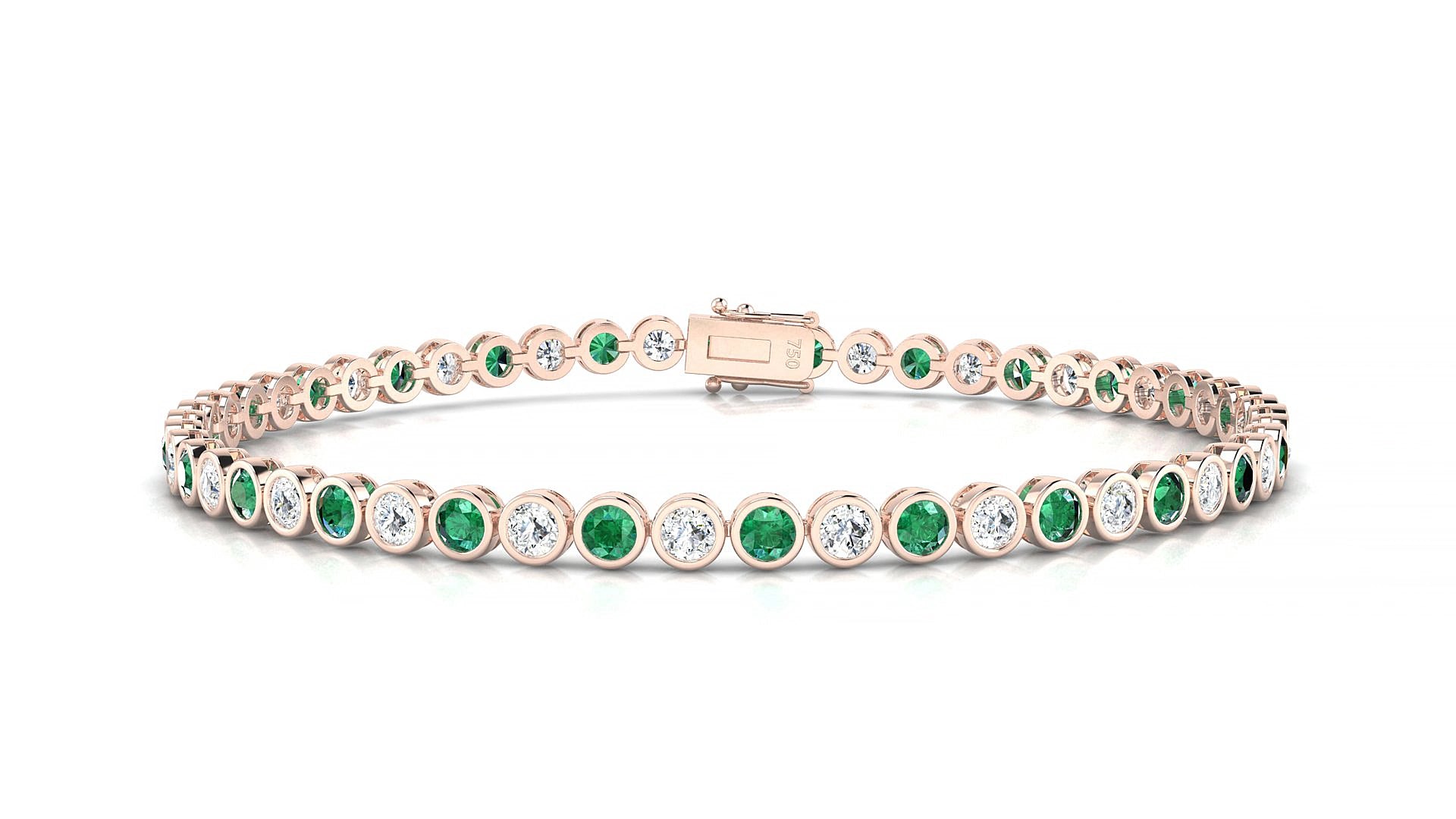 Avila 1-1 | 18k Rose Gold 2.5 mm Round Natural Emerald & Diamond 20 cm Tennis Bracelet