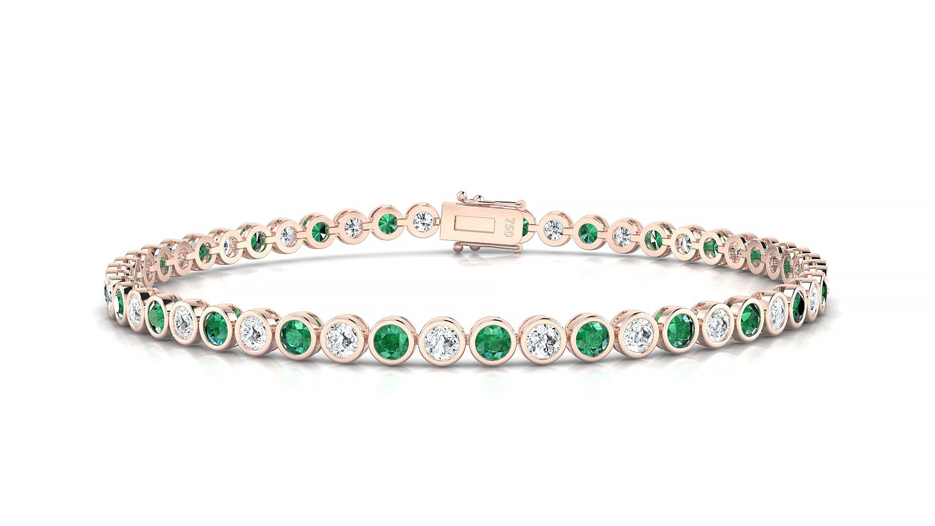 Avila 1-1 | 18k Rose Gold 2.5 mm Round Natural Emerald & Diamond Tennis Bracelet