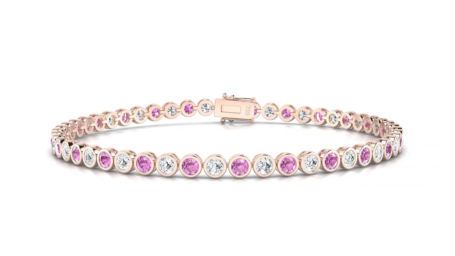 Avila 1-1 | 18k Rose Gold 2.5 mm Round Natural Pink Sapphire & Diamond 18 cm Tennis Bracelet