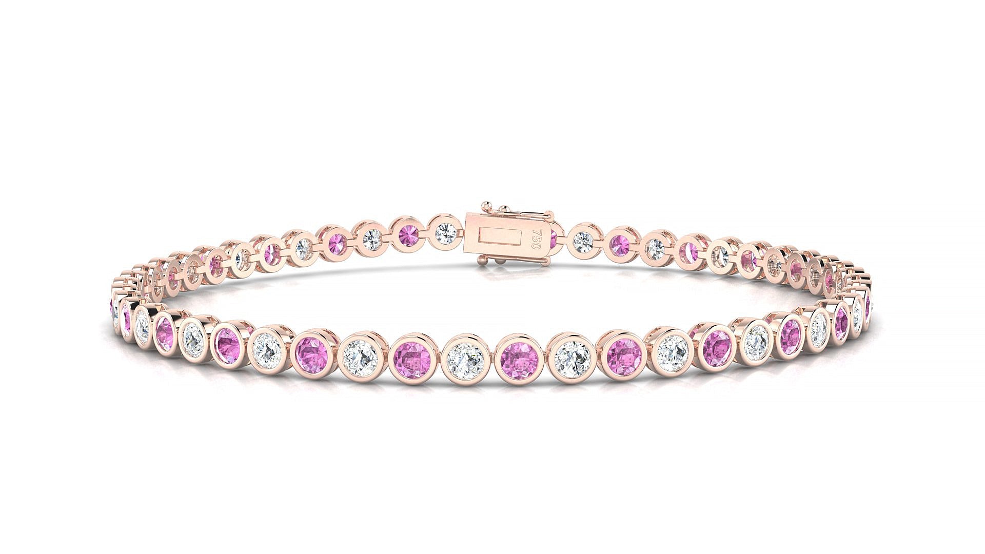 Avila 1-1 | 18k Rose Gold 2.5 mm Round Natural Pink Sapphire & Diamond Tennis Bracelet