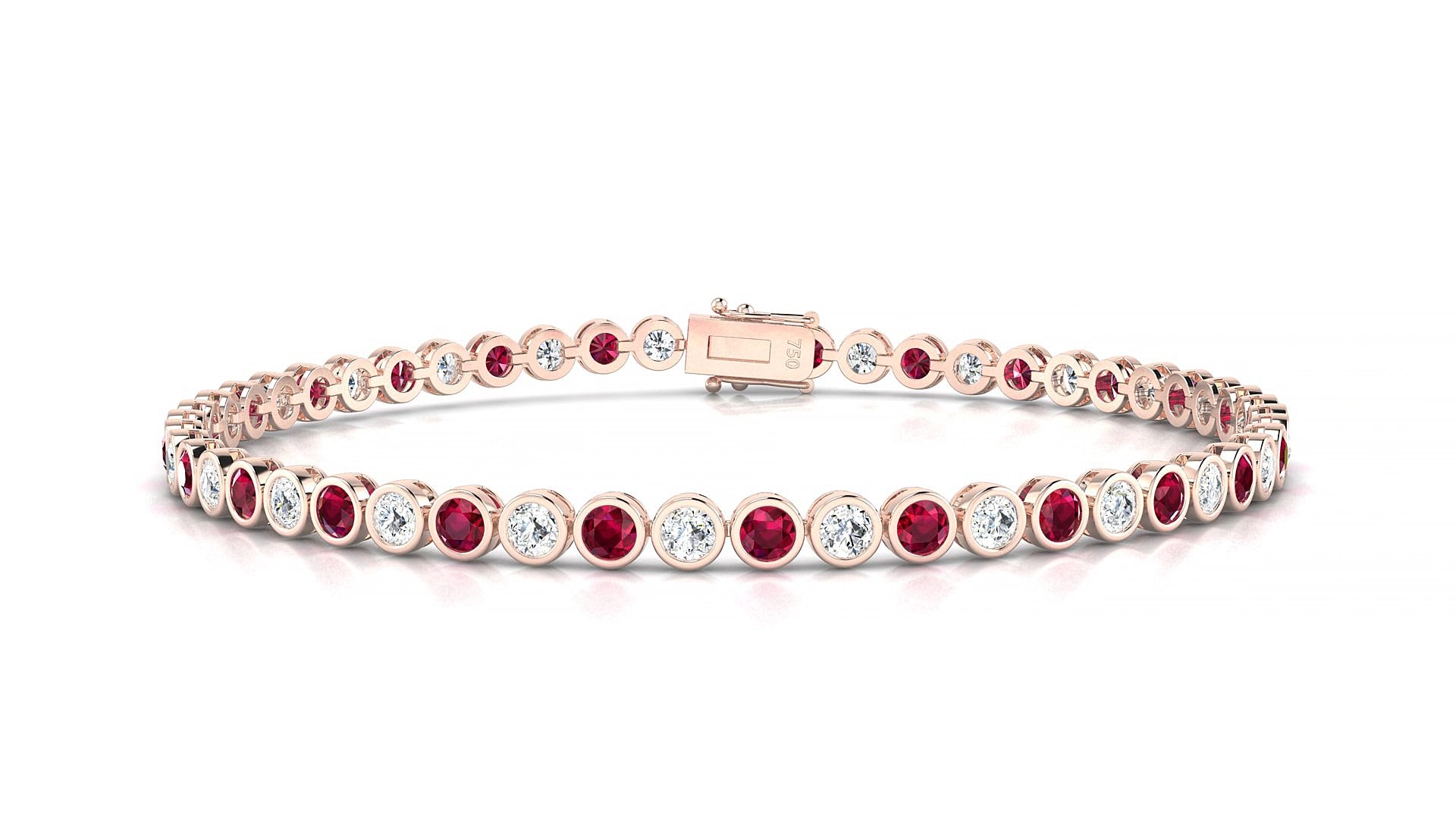 Avila 1-1 | 18k Rose Gold 2.5 mm Round Natural Ruby & Diamond 17 cm Tennis Bracelet